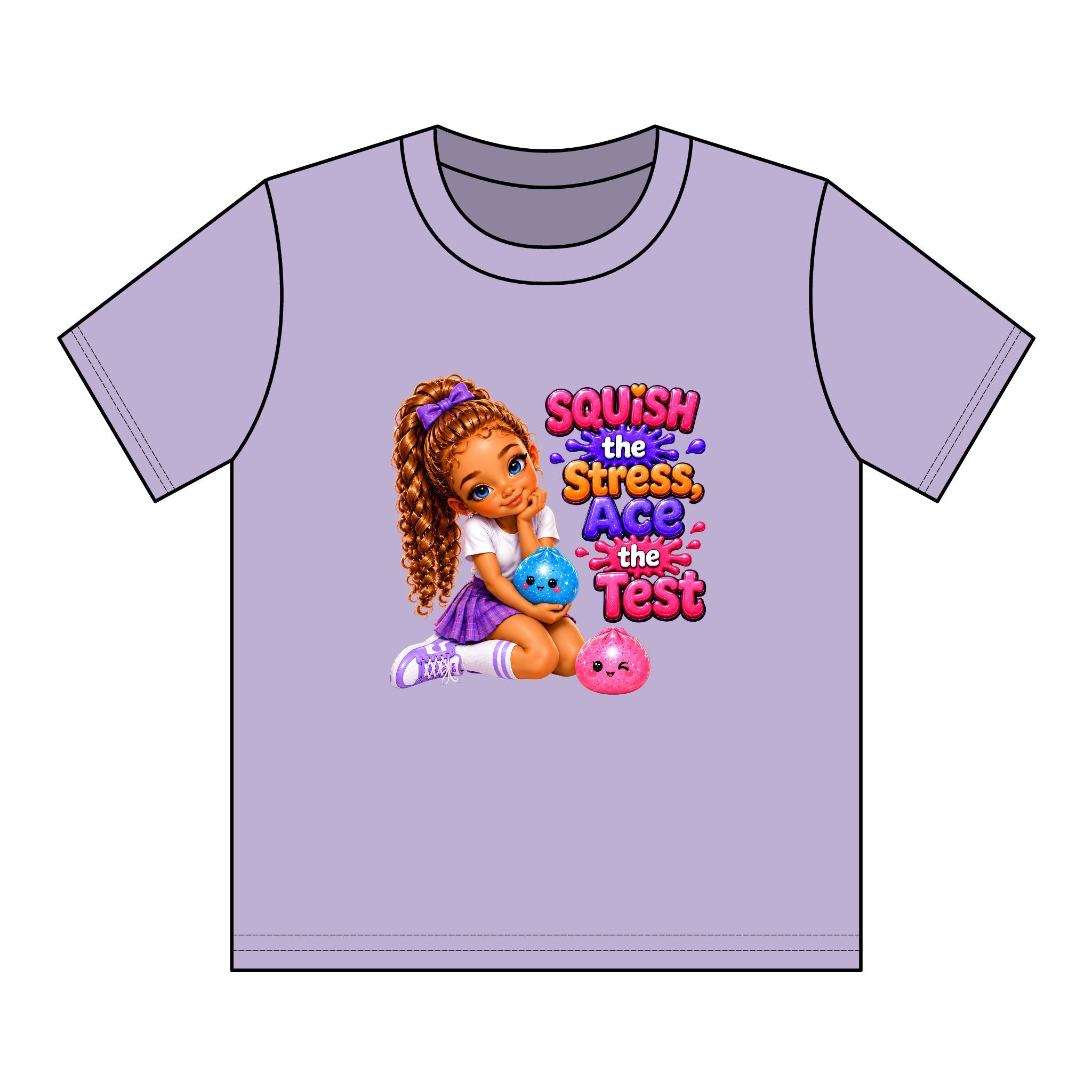 Girls' Squishy Graphic Tee - "SQUiSH the Stress,  Ace the Test!" Youth T-Shirt