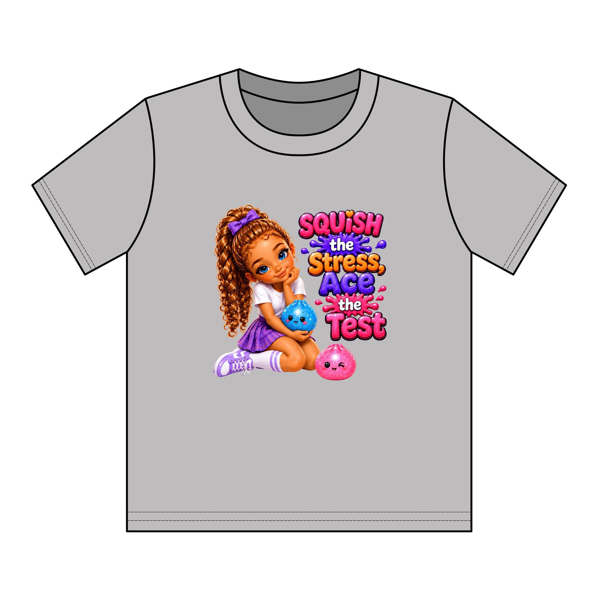 Girls' Squishy Graphic Tee - "SQUiSH the Stress,  Ace the Test!" Youth T-Shirt