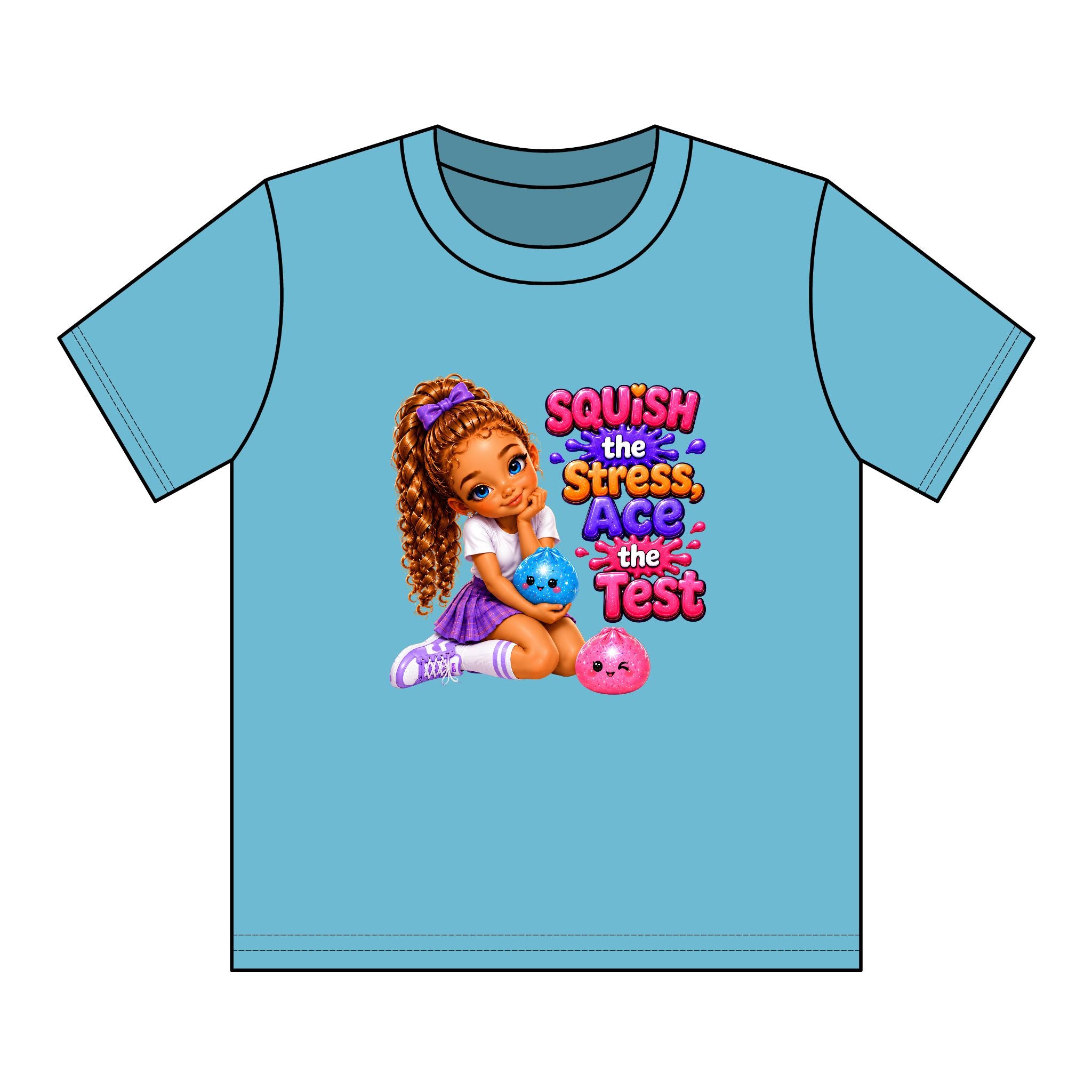 Girls' Squishy Graphic Tee - "SQUiSH the Stress,  Ace the Test!" Youth T-Shirt