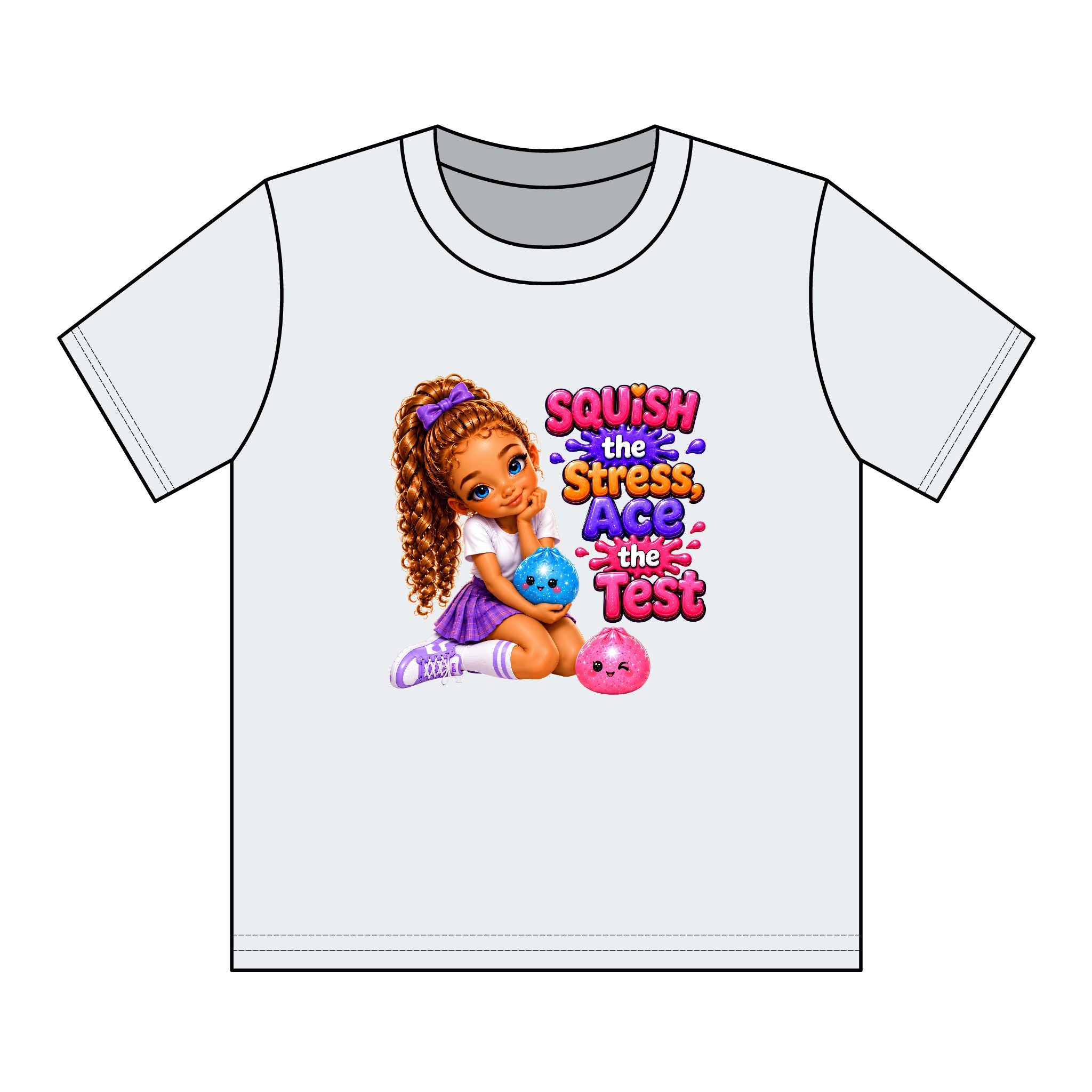 Girls' Squishy Graphic Tee - "SQUiSH the Stress,  Ace the Test!" Youth T-Shirt