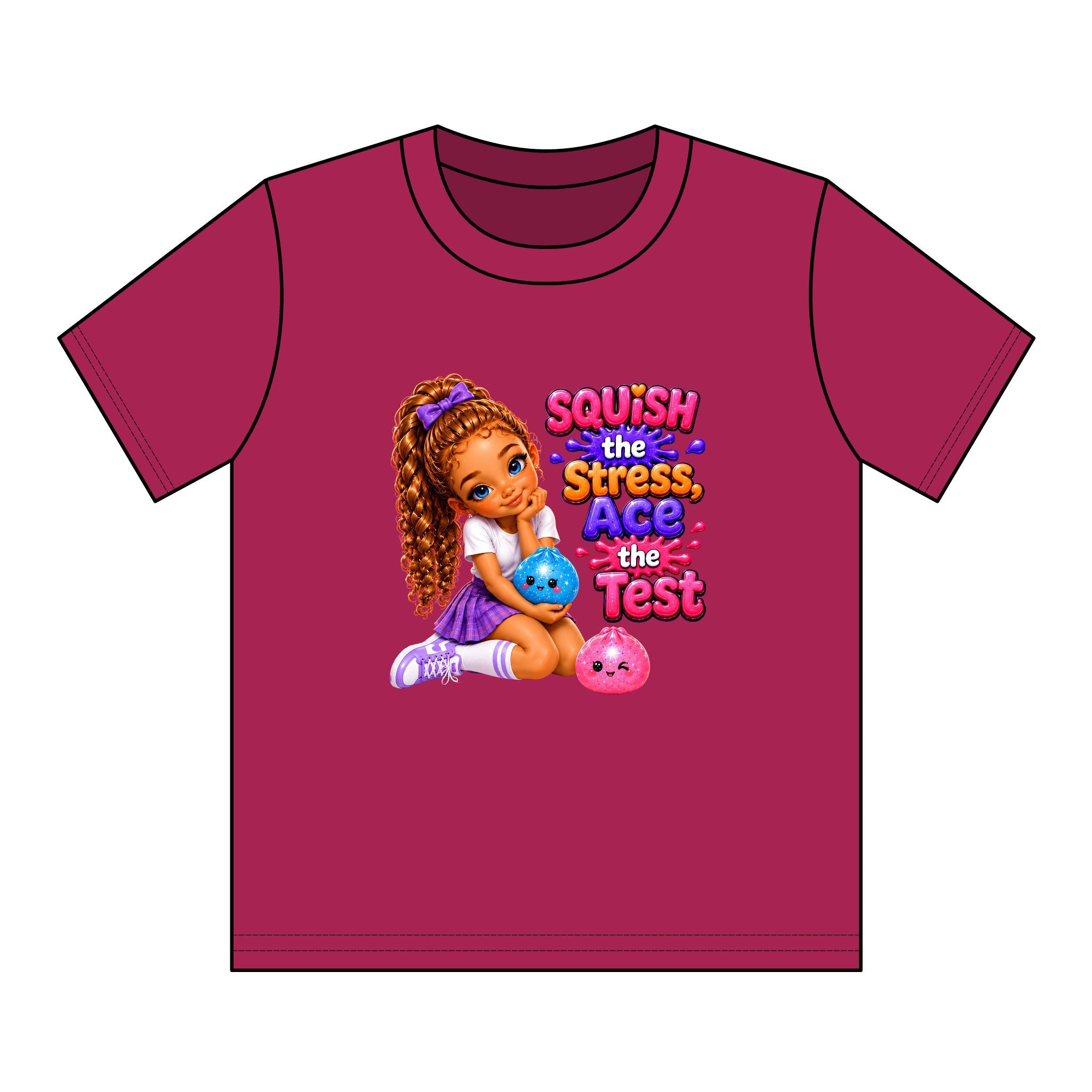 Girls' Squishy Graphic Tee - "SQUiSH the Stress,  Ace the Test!" Youth T-Shirt