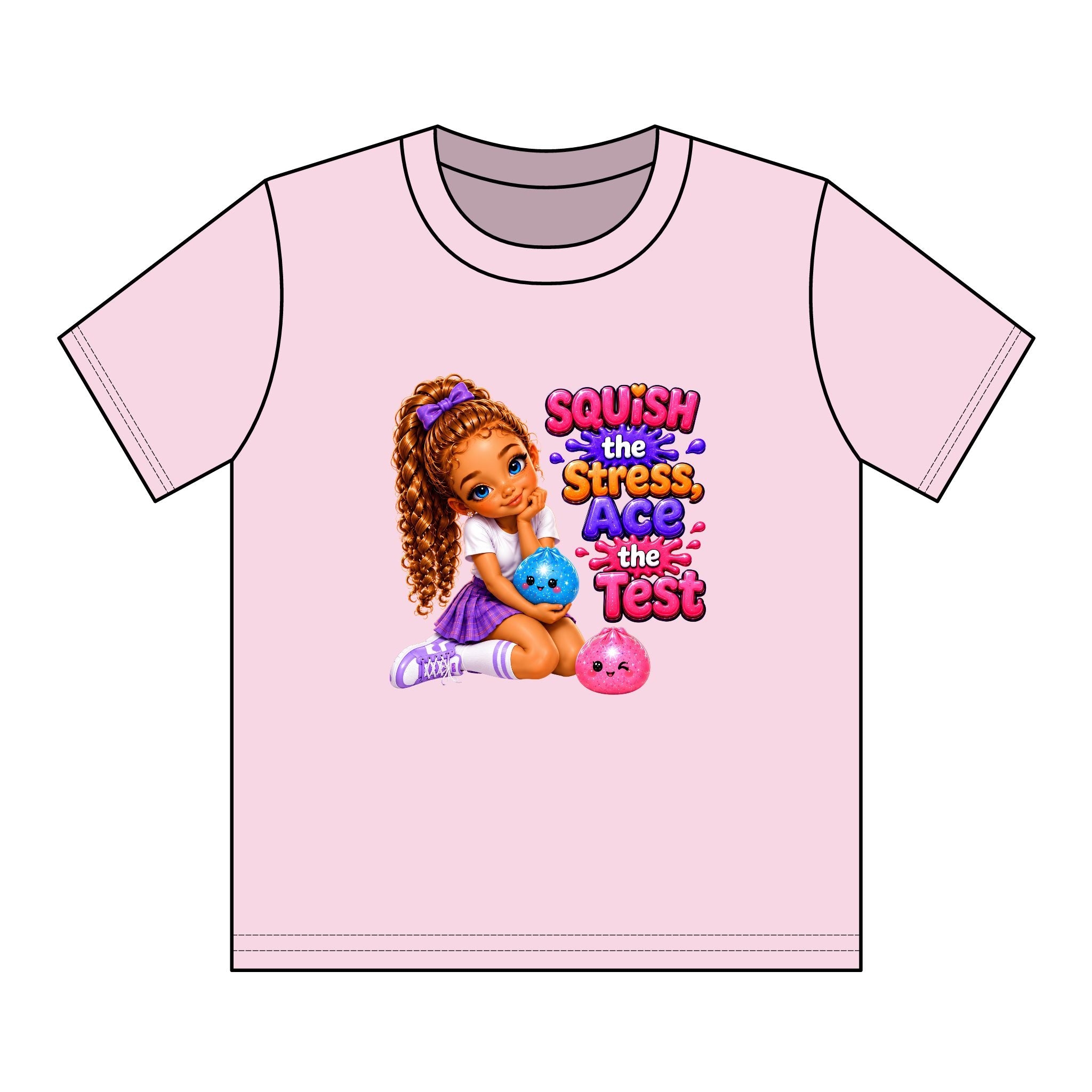 Girls' Squishy Graphic Tee - "SQUiSH the Stress,  Ace the Test!" Youth T-Shirt