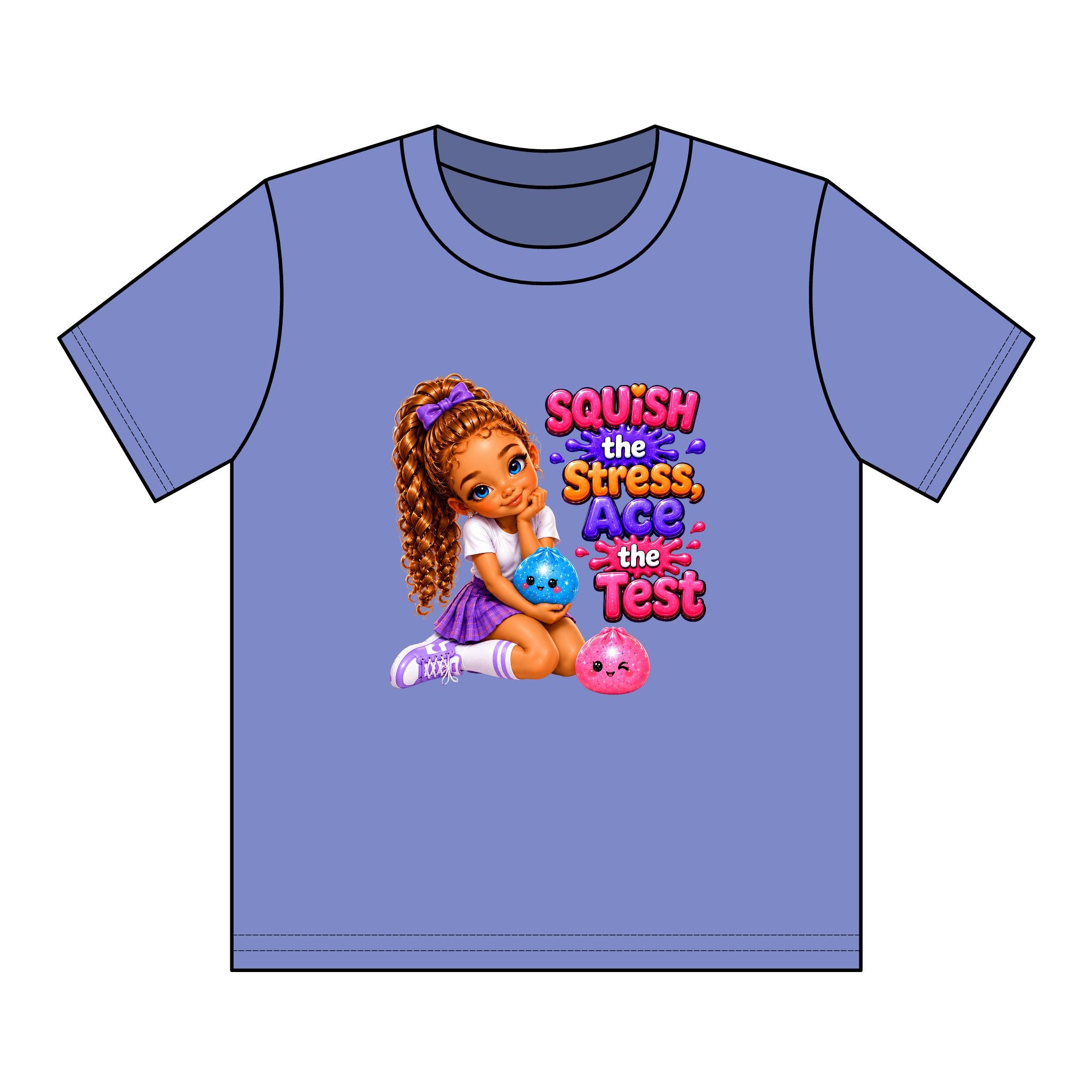 Girls' Squishy Graphic Tee - "SQUiSH the Stress,  Ace the Test!" Youth T-Shirt
