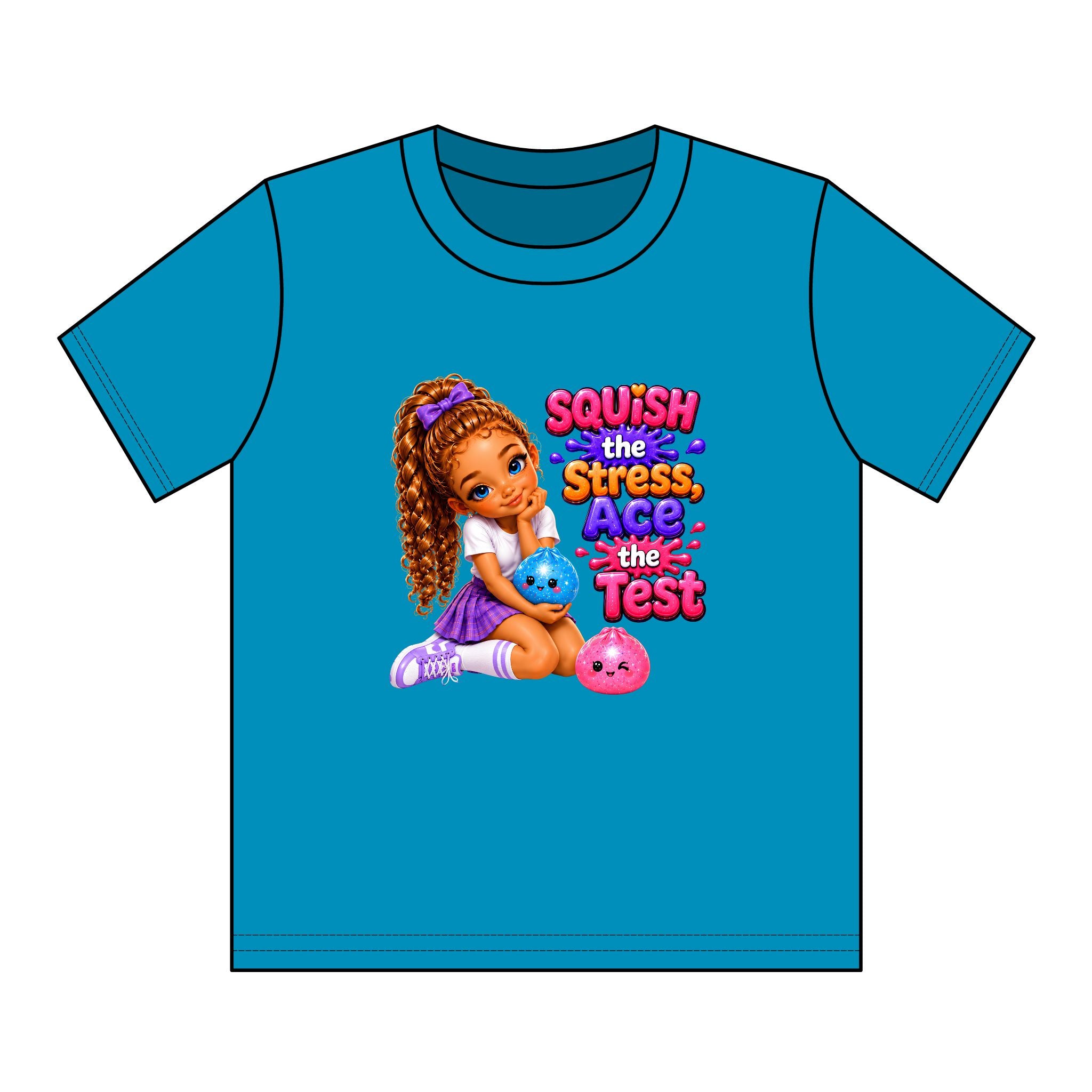Girls' Squishy Graphic Tee - "SQUiSH the Stress,  Ace the Test!" Youth T-Shirt