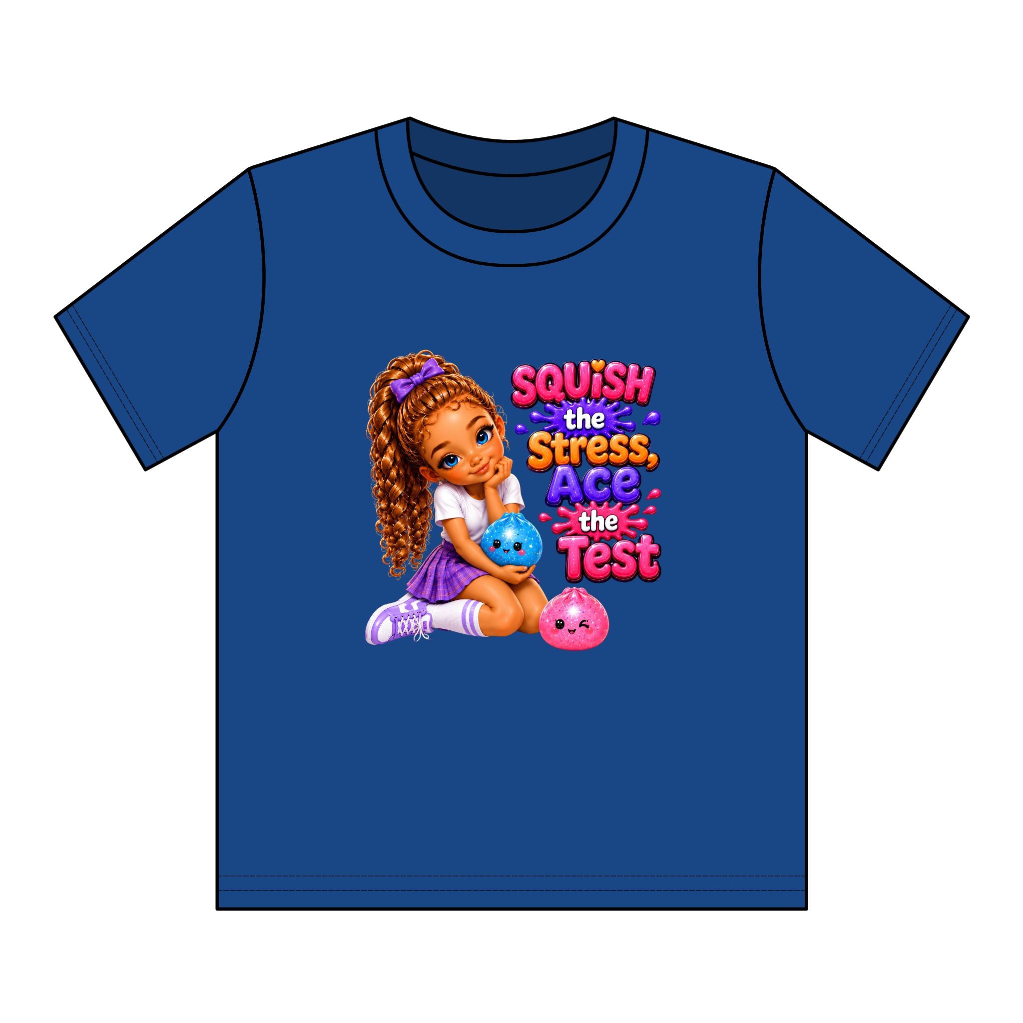Girls' Squishy Graphic Tee - "SQUiSH the Stress,  Ace the Test!" Youth T-Shirt