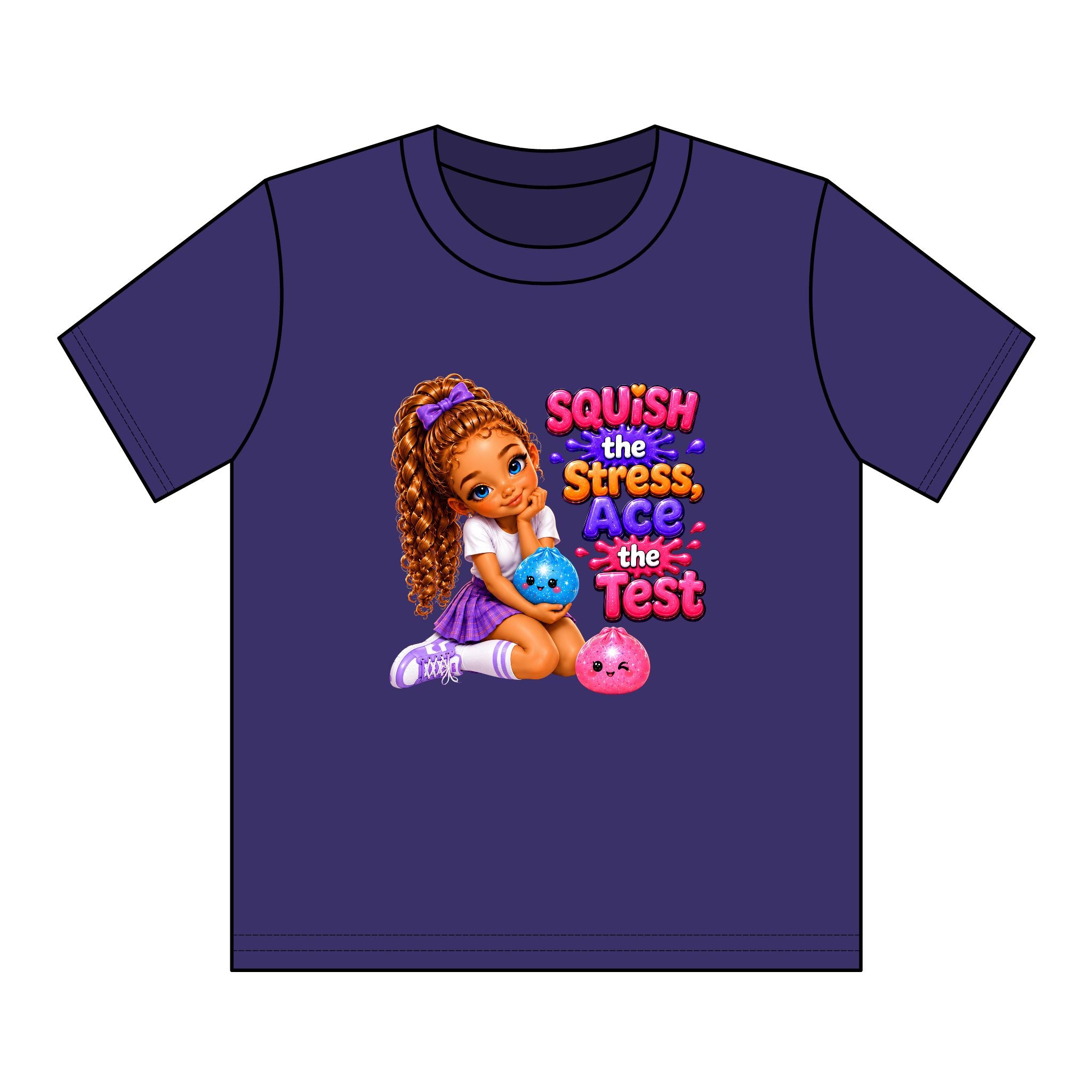 Girls' Squishy Graphic Tee - "SQUiSH the Stress,  Ace the Test!" Youth T-Shirt