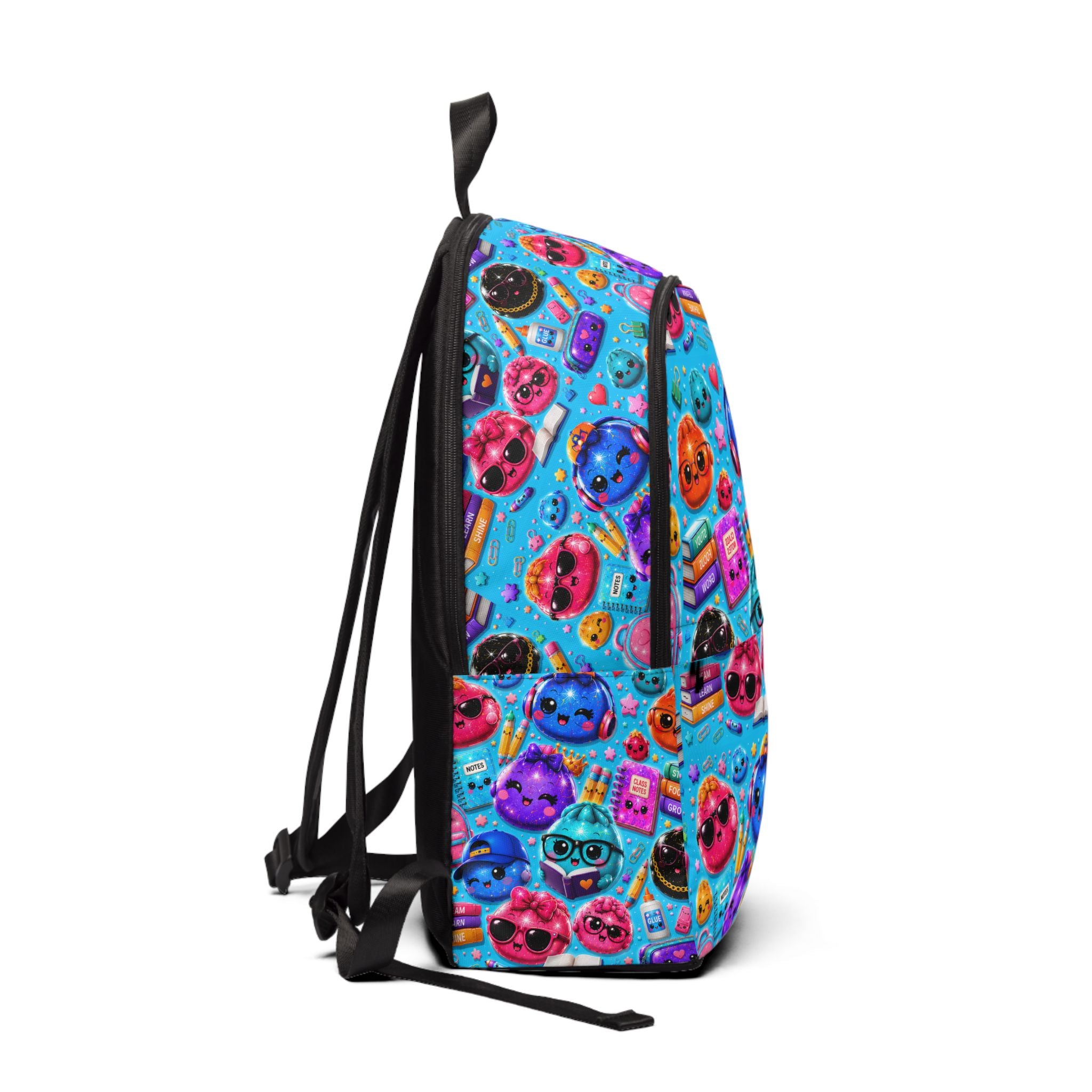 Cute Kawaii Emoji School Backpack — Blue/Colorful Pattern