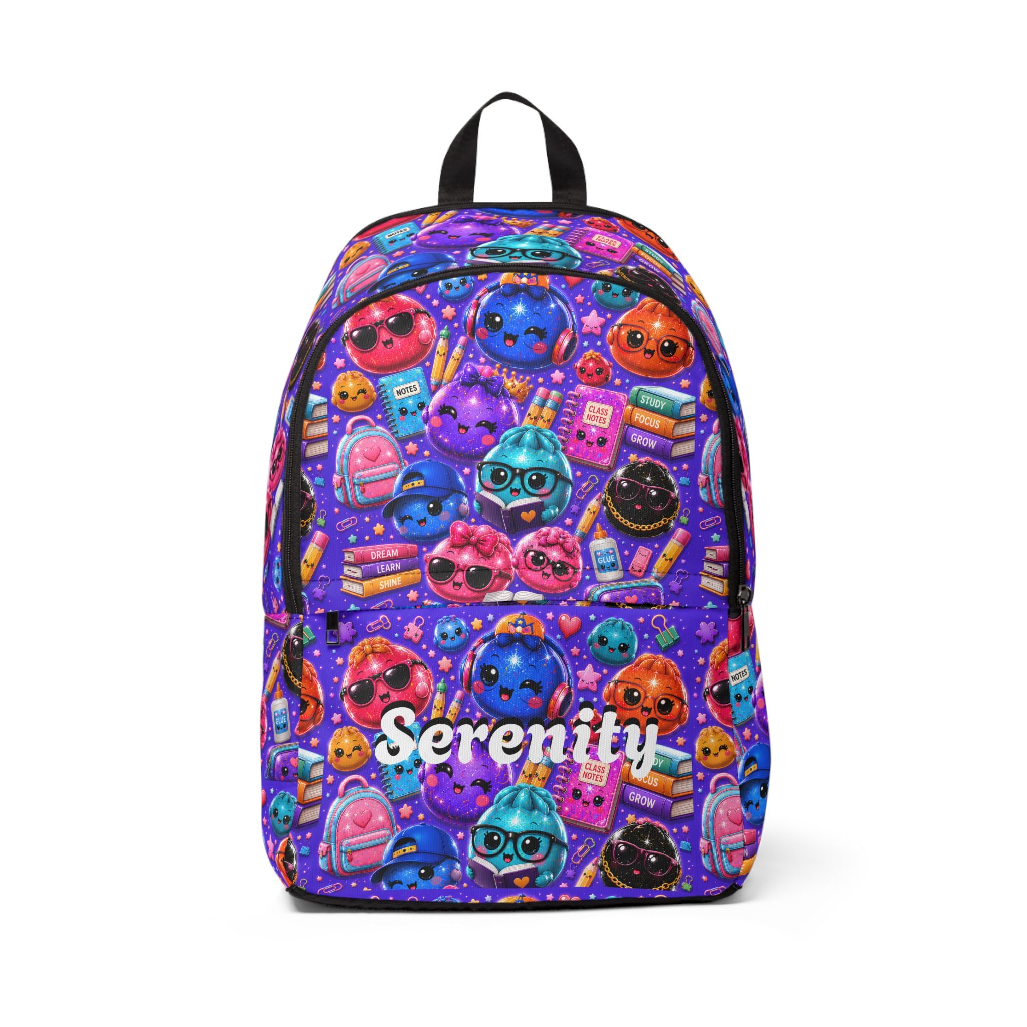 Cute Kawaii Emoji School Backpack — Purple/Colorful Pattern