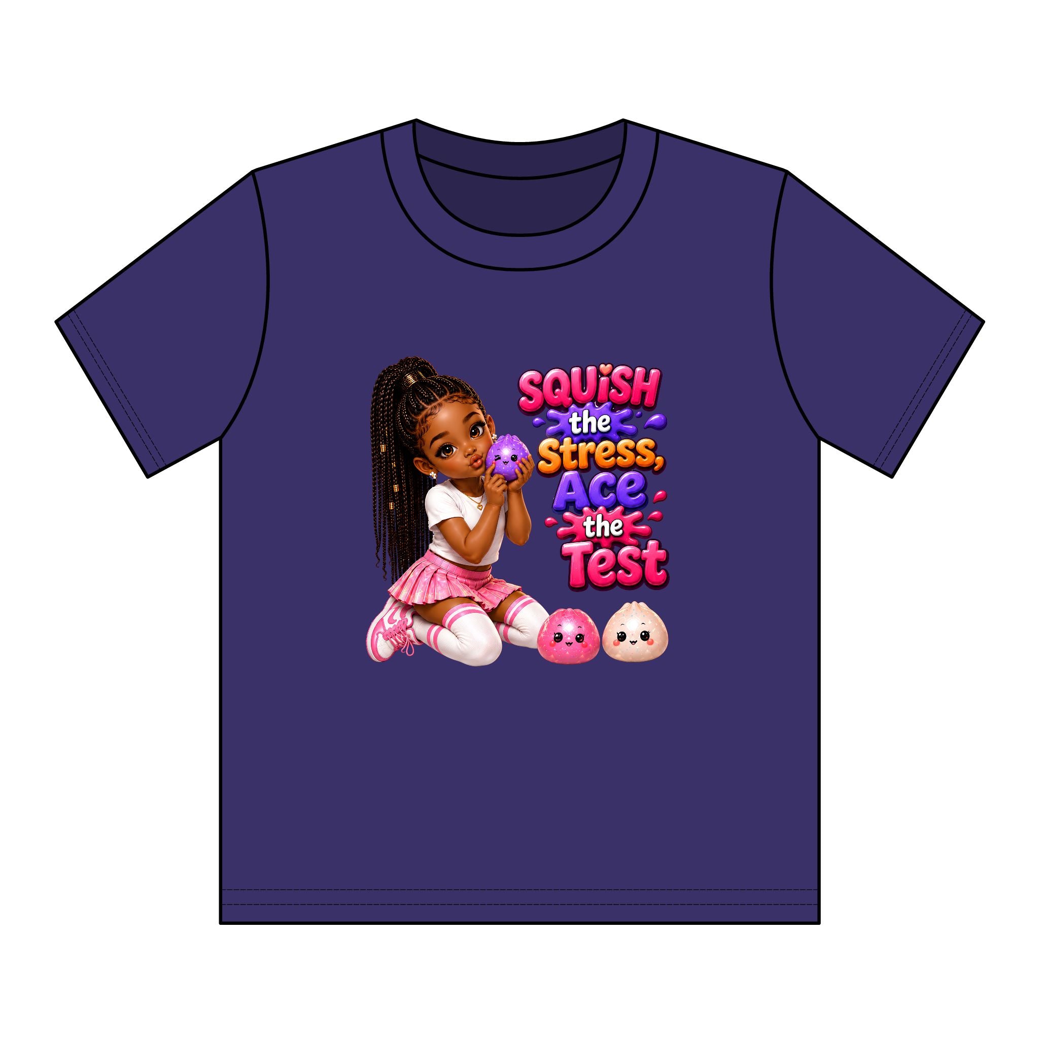 Girls' Squishy Graphic Tee - "SQUiSH the Stress,  Ace the Test!" Youth T-Shirt