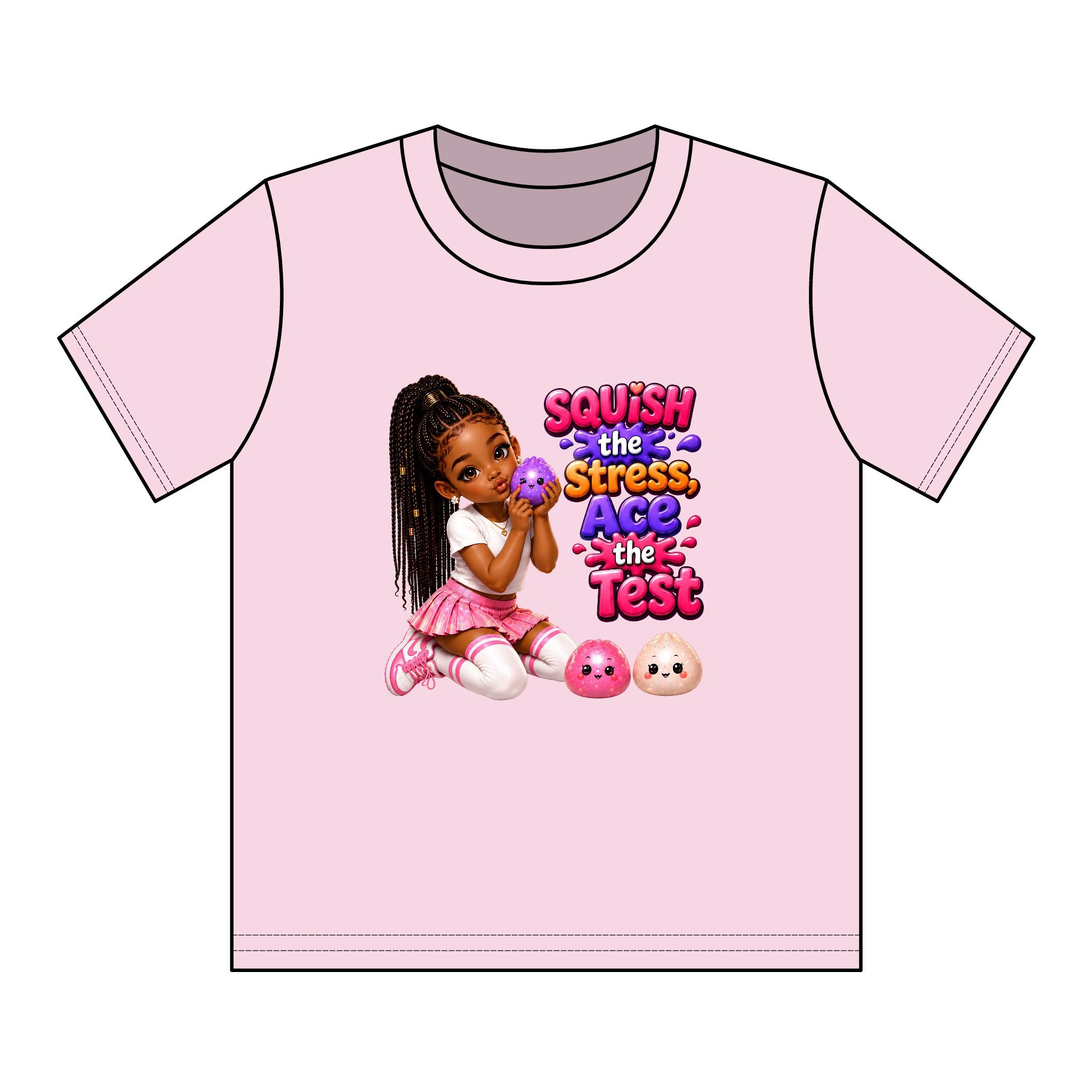 Girls' Squishy Graphic Tee - "SQUiSH the Stress,  Ace the Test!" Youth T-Shirt
