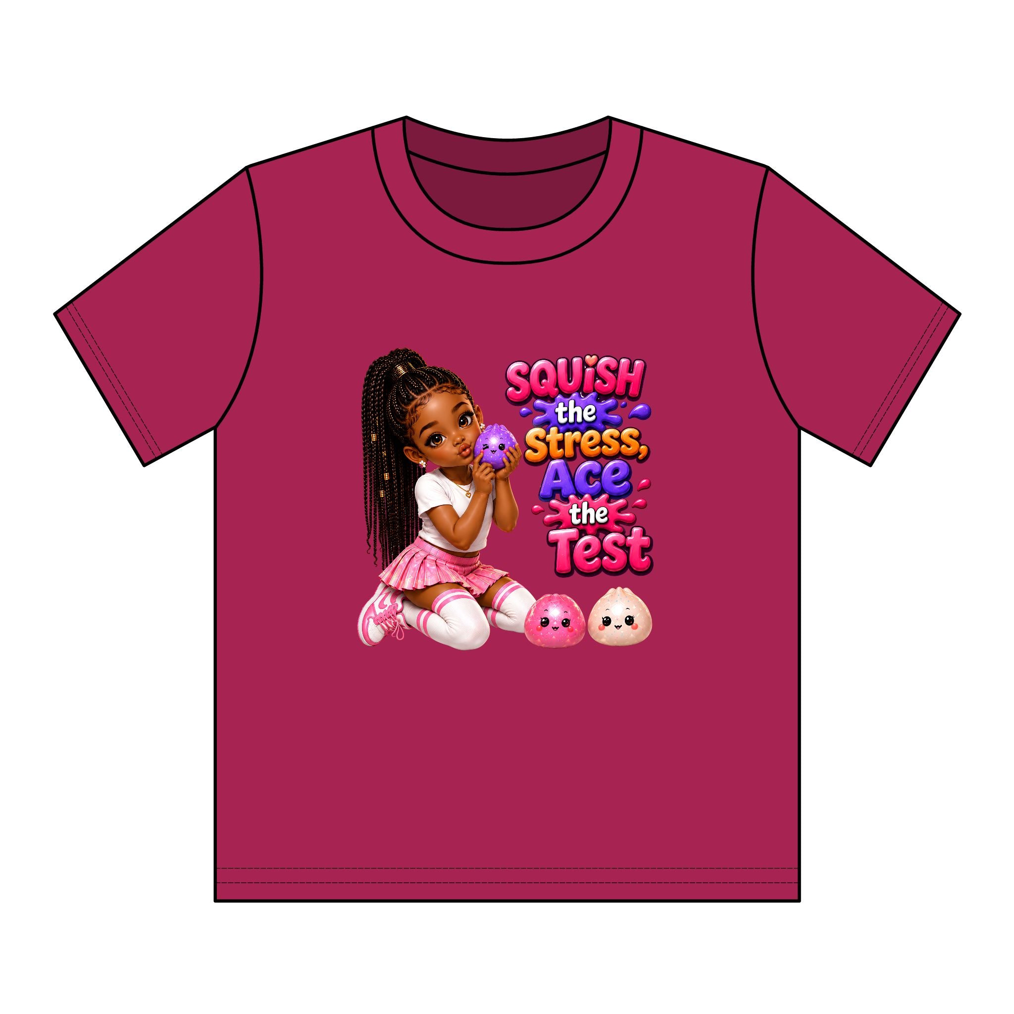 Girls' Squishy Graphic Tee - "SQUiSH the Stress,  Ace the Test!" Youth T-Shirt