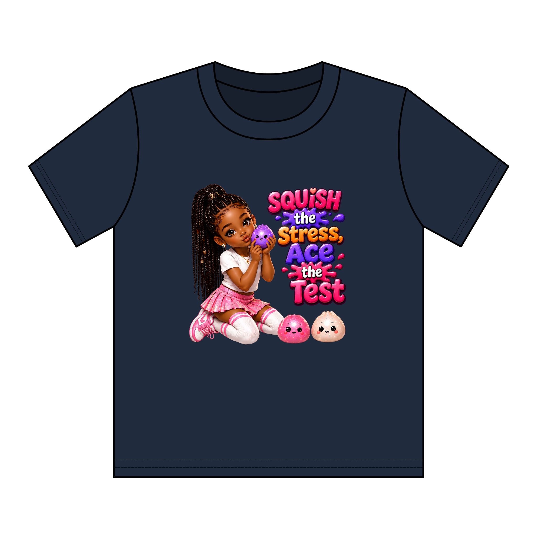 Girls' Squishy Graphic Tee - "SQUiSH the Stress,  Ace the Test!" Youth T-Shirt