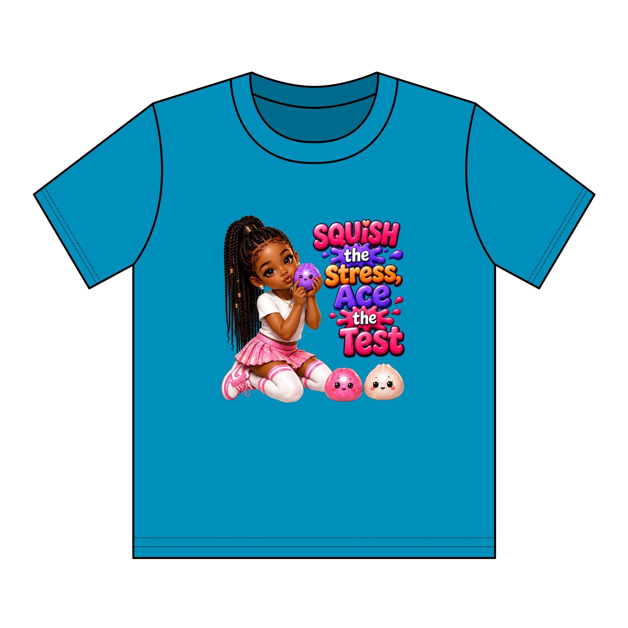 Girls' Squishy Graphic Tee - "SQUiSH the Stress,  Ace the Test!" Youth T-Shirt