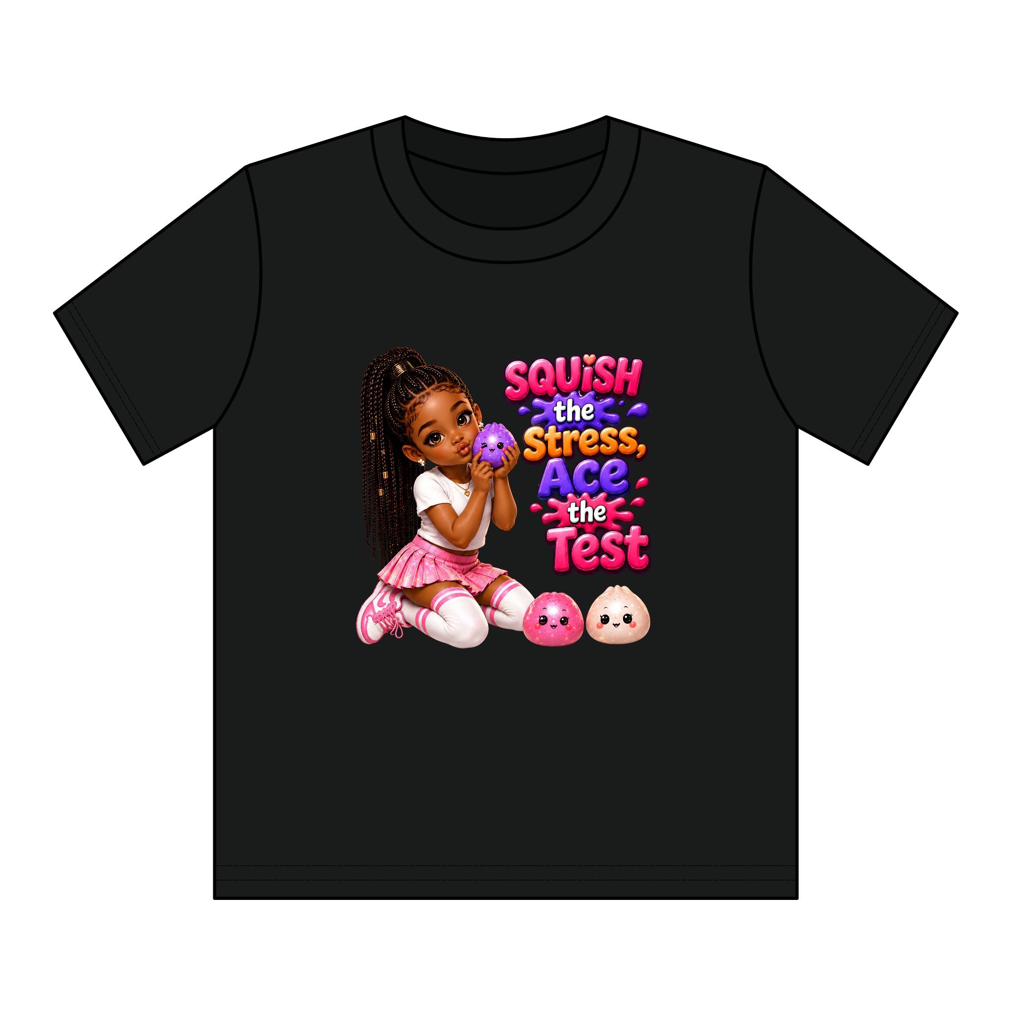 Girls' Squishy Graphic Tee - "SQUiSH the Stress,  Ace the Test!" Youth T-Shirt