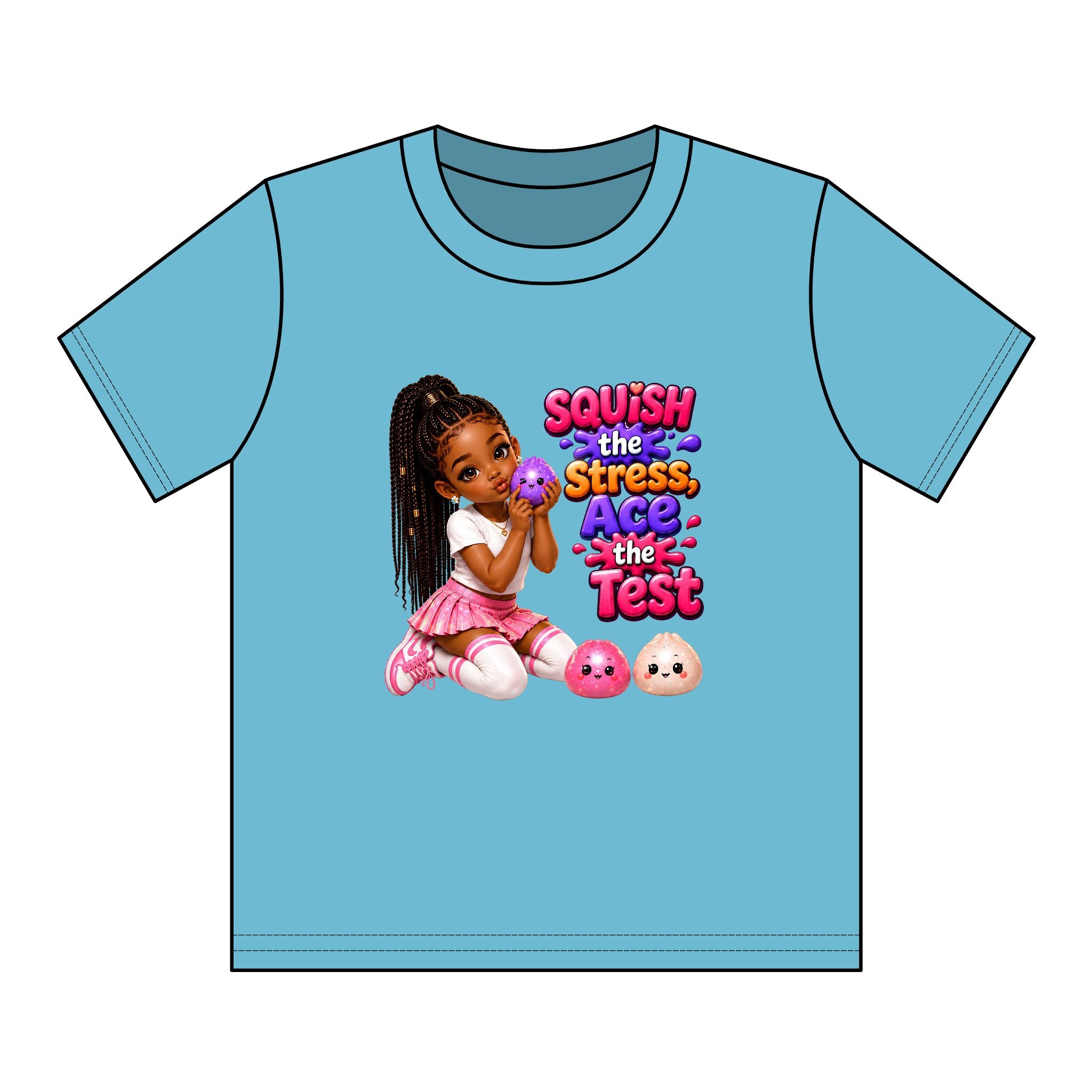 Girls' Squishy Graphic Tee - "SQUiSH the Stress,  Ace the Test!" Youth T-Shirt