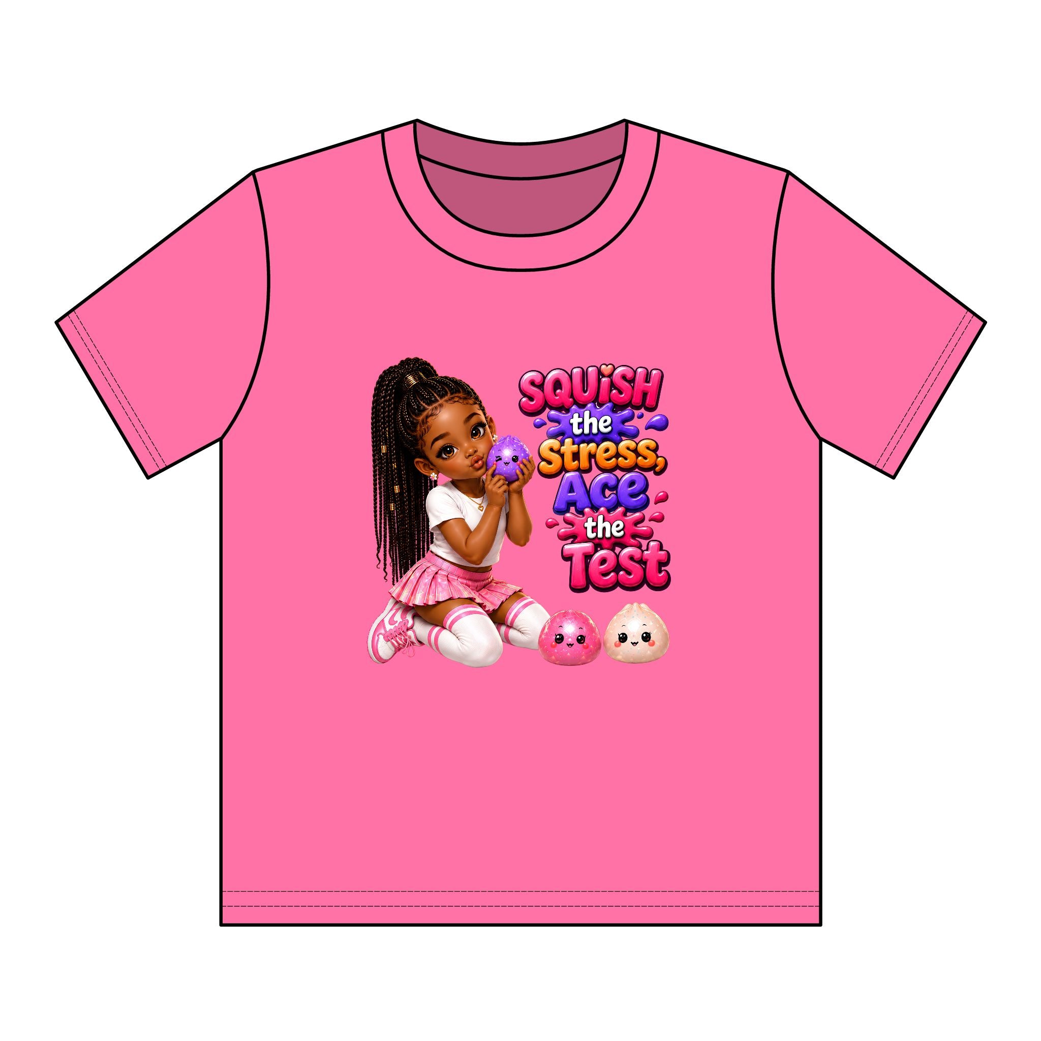 Girls' Squishy Graphic Tee - "SQUiSH the Stress,  Ace the Test!" Youth T-Shirt