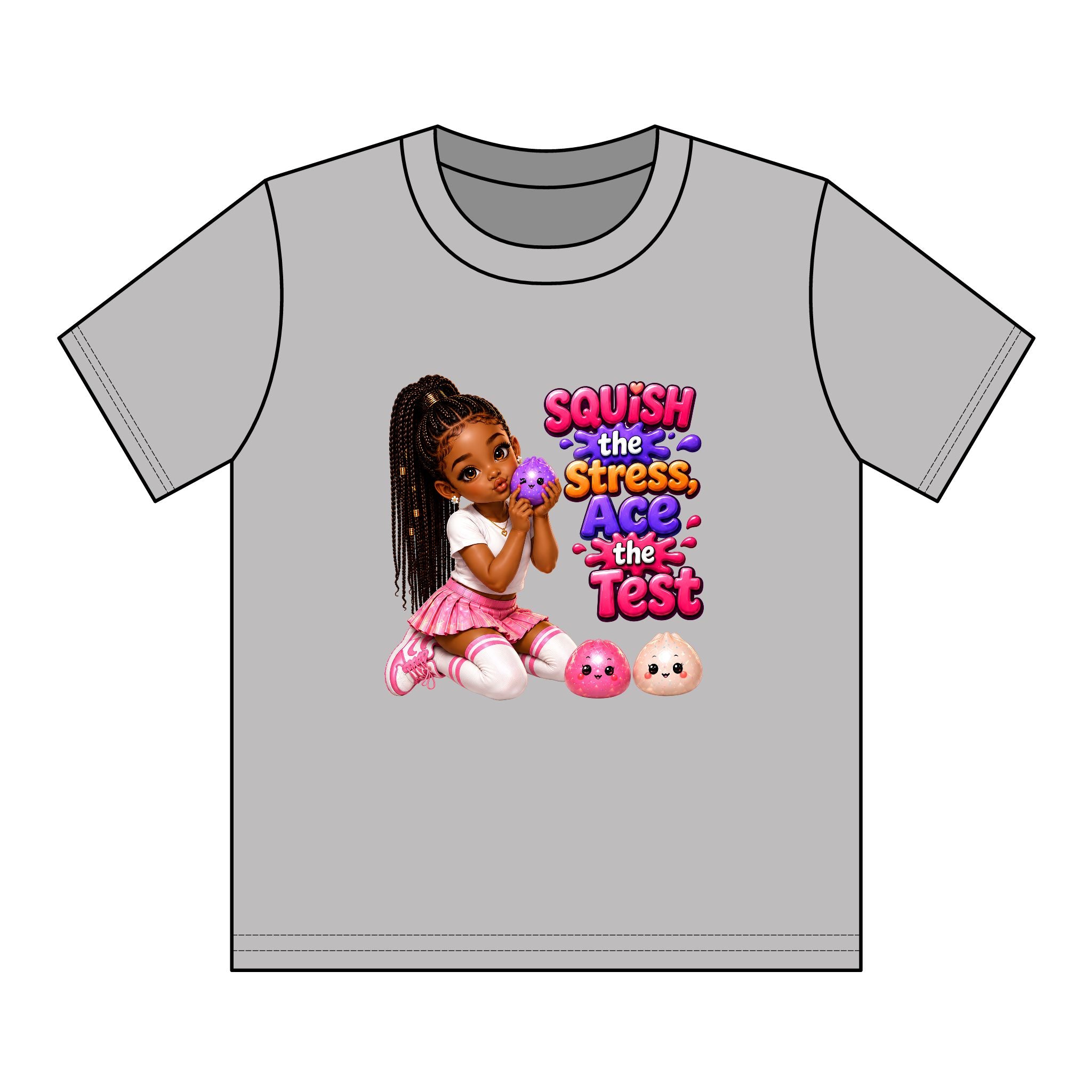 Girls' Squishy Graphic Tee - "SQUiSH the Stress,  Ace the Test!" Youth T-Shirt