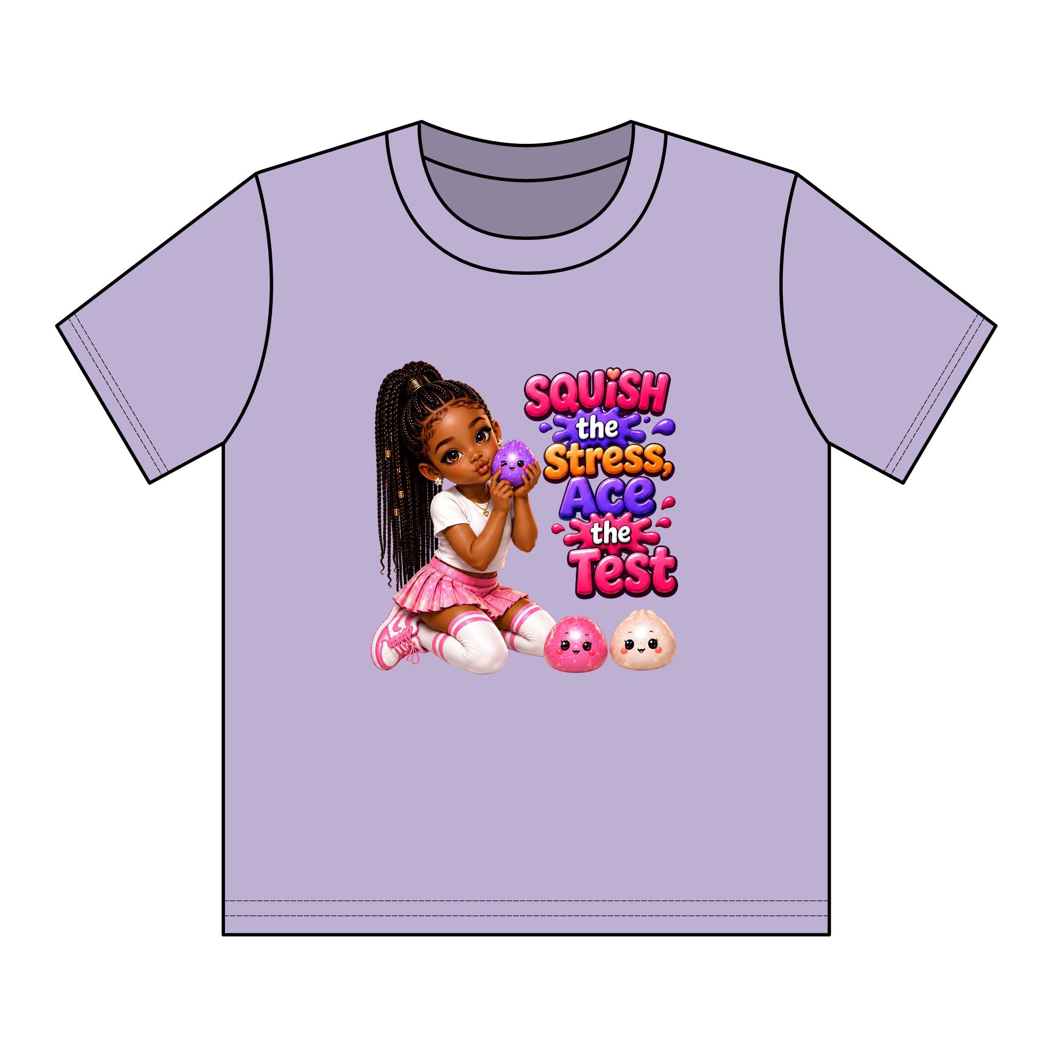Girls' Squishy Graphic Tee - "SQUiSH the Stress,  Ace the Test!" Youth T-Shirt