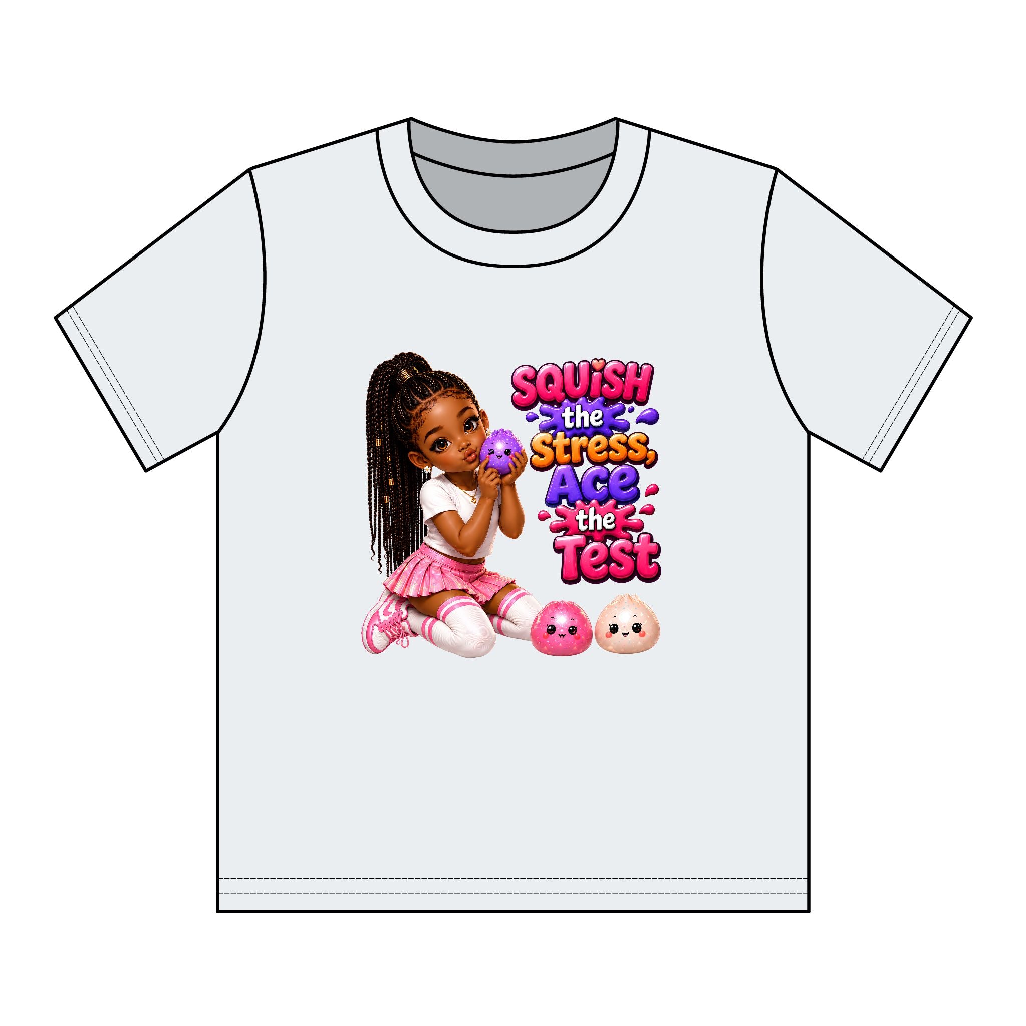 Girls' Squishy Graphic Tee - "SQUiSH the Stress,  Ace the Test!" Youth T-Shirt