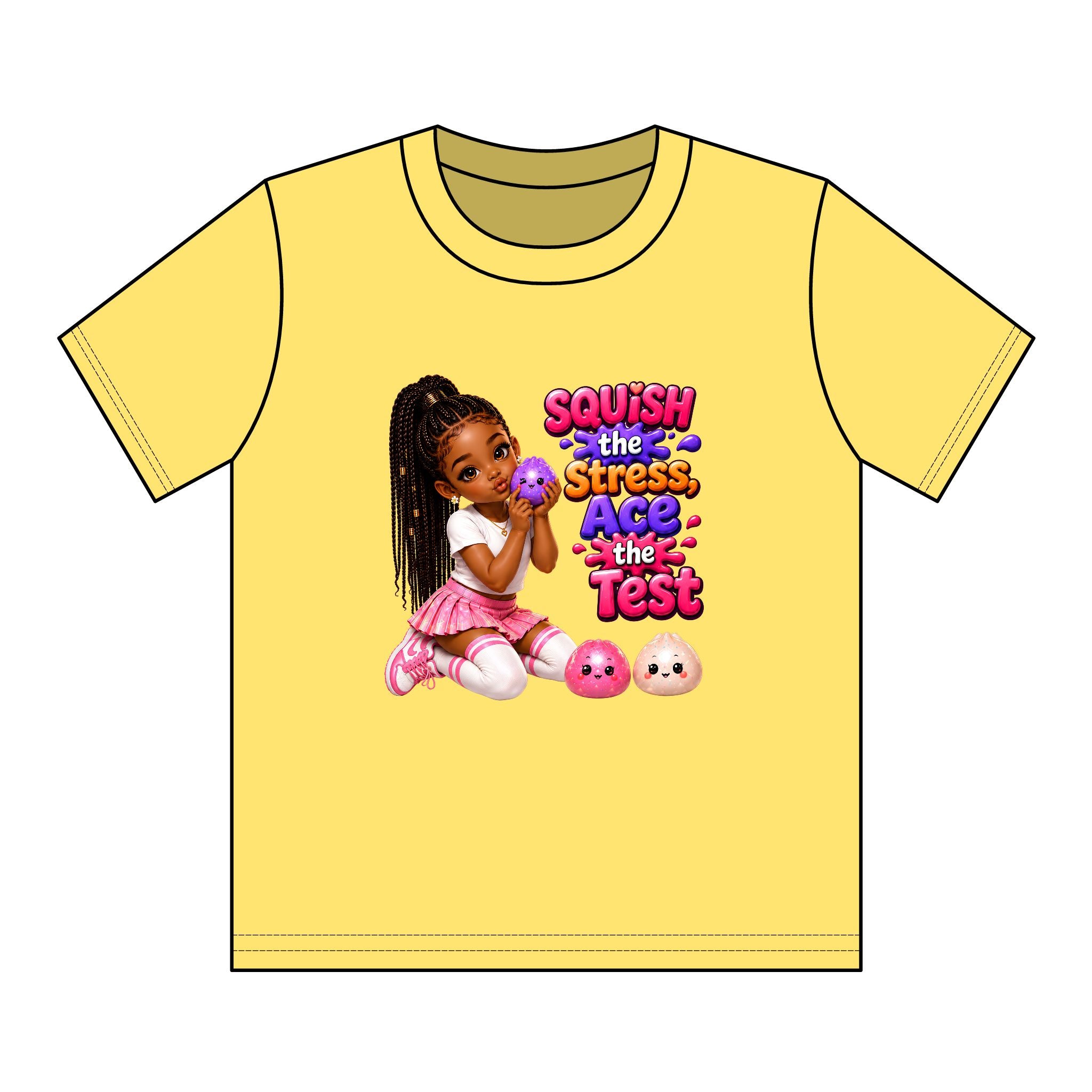 Girls' Squishy Graphic Tee - "SQUiSH the Stress,  Ace the Test!" Youth T-Shirt