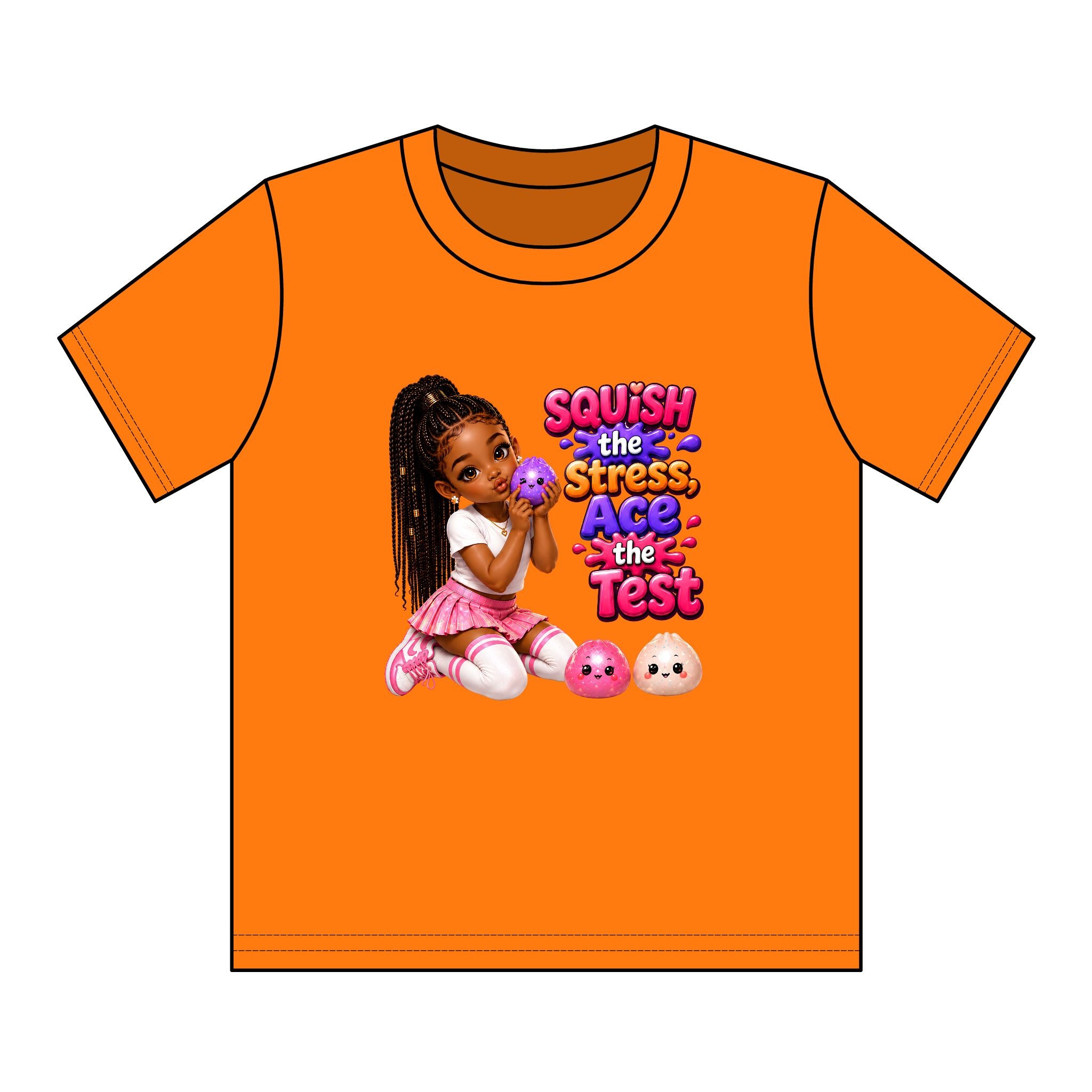 Girls' Squishy Graphic Tee - "SQUiSH the Stress,  Ace the Test!" Youth T-Shirt