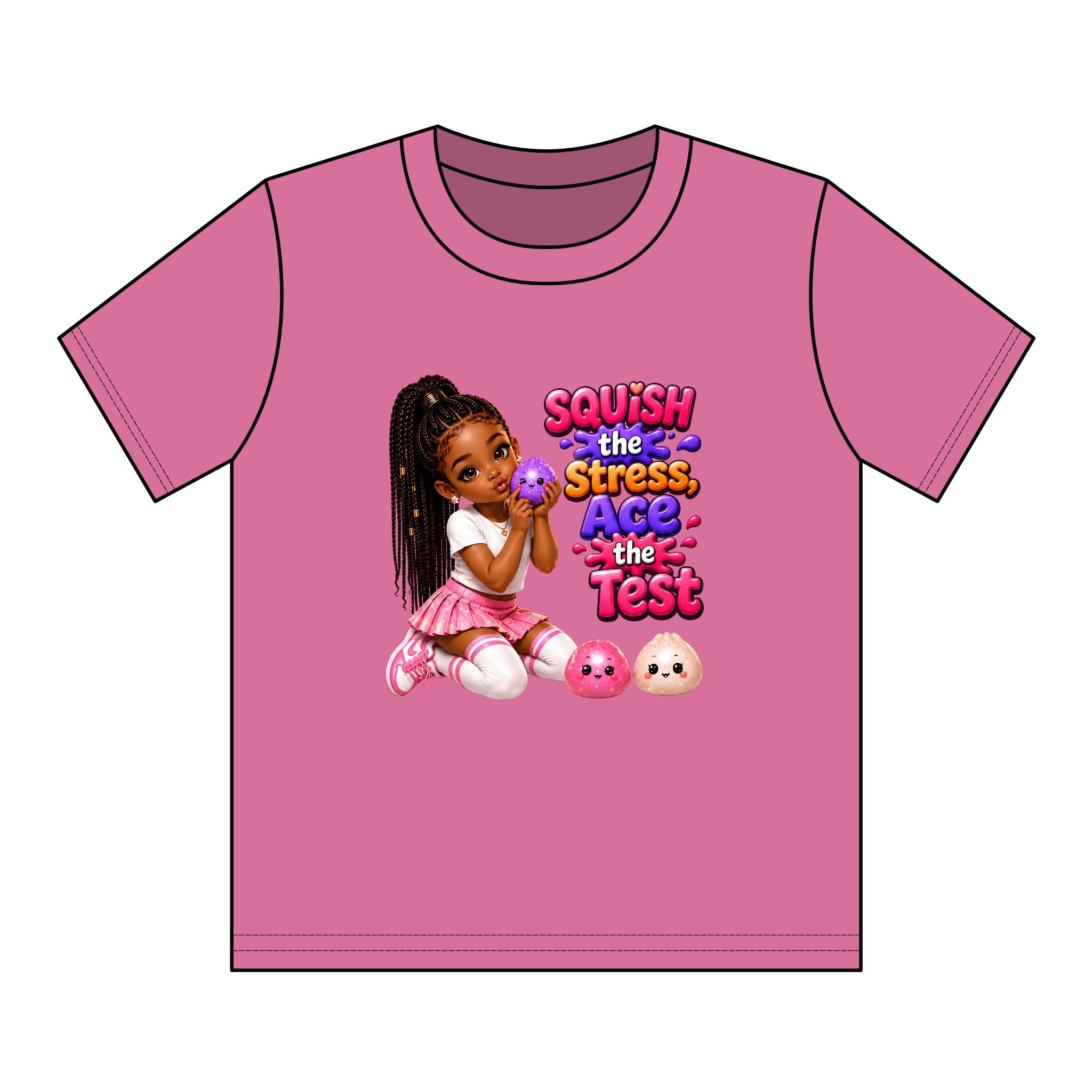 Girls' Squishy Graphic Tee - "SQUiSH the Stress,  Ace the Test!" Youth T-Shirt
