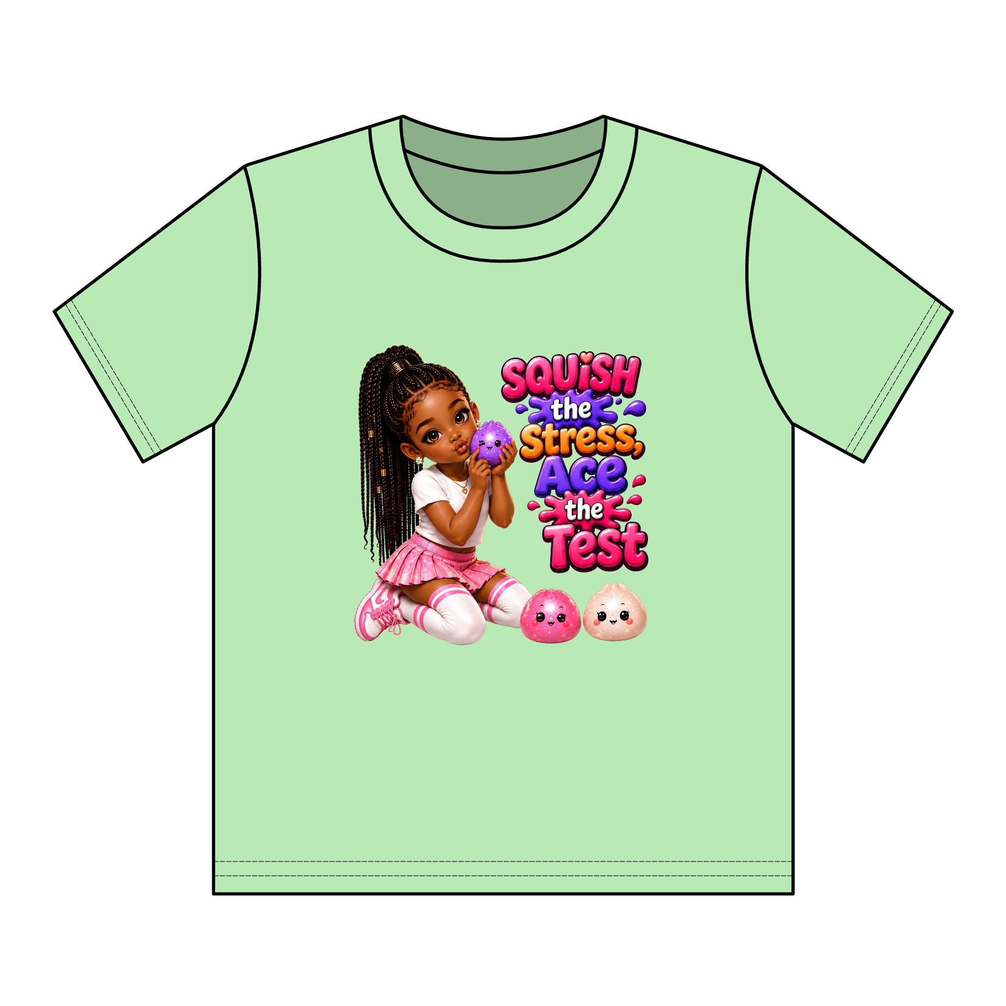 Girls' Squishy Graphic Tee - "SQUiSH the Stress,  Ace the Test!" Youth T-Shirt