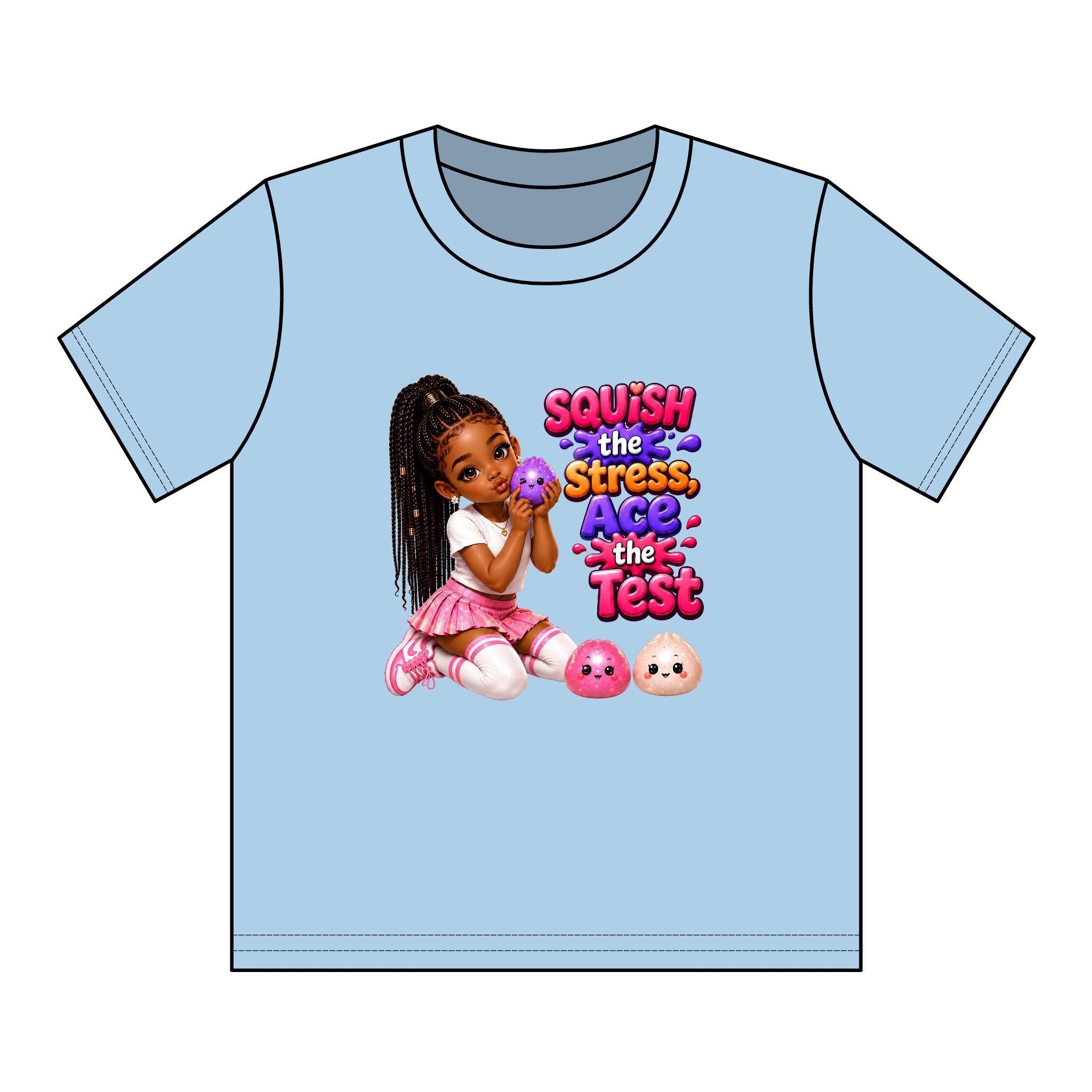 Girls' Squishy Graphic Tee - "SQUiSH the Stress,  Ace the Test!" Youth T-Shirt