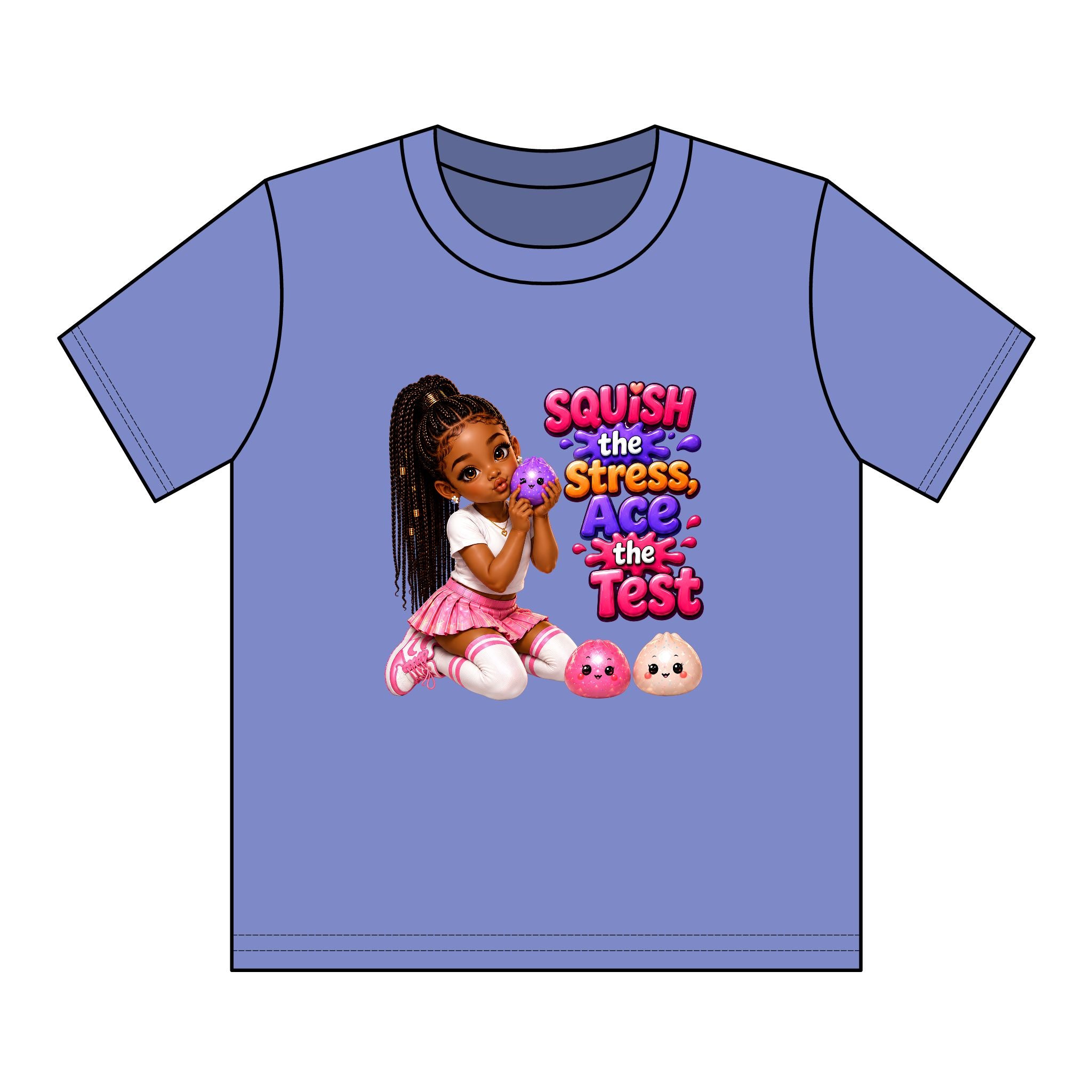 Girls' Squishy Graphic Tee - "SQUiSH the Stress,  Ace the Test!" Youth T-Shirt