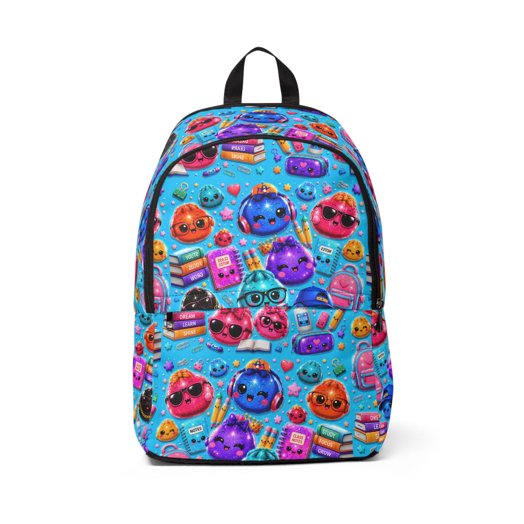 Cute Kawaii Emoji School Backpack — Blue/Colorful Pattern