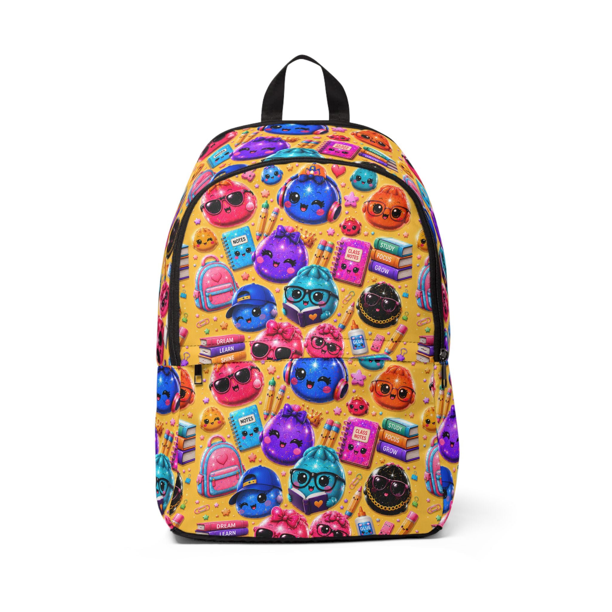 Cute Kawaii Emoji School Backpack — Yellow/Colorful Pattern