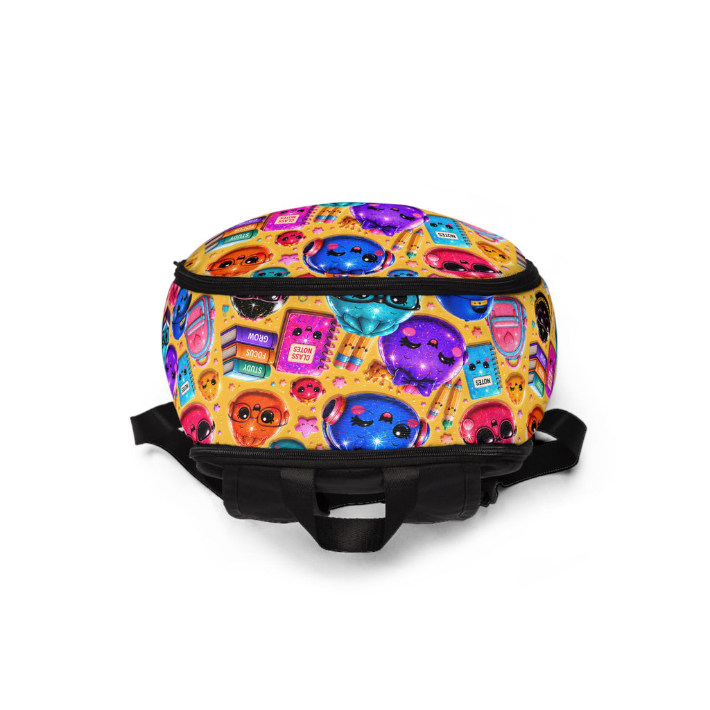 Cute Kawaii Emoji School Backpack — Yellow/Colorful Pattern
