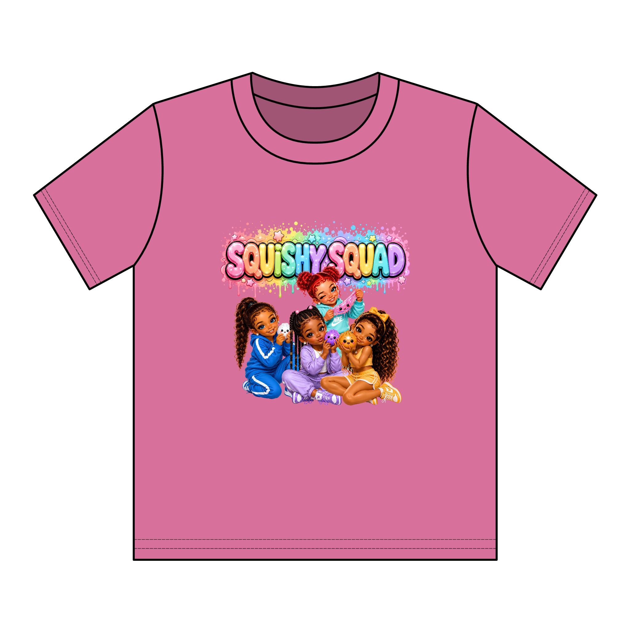 SQUiSHY SQUAD Kids T‑Shirt — Colorful Girls Graphic Tee