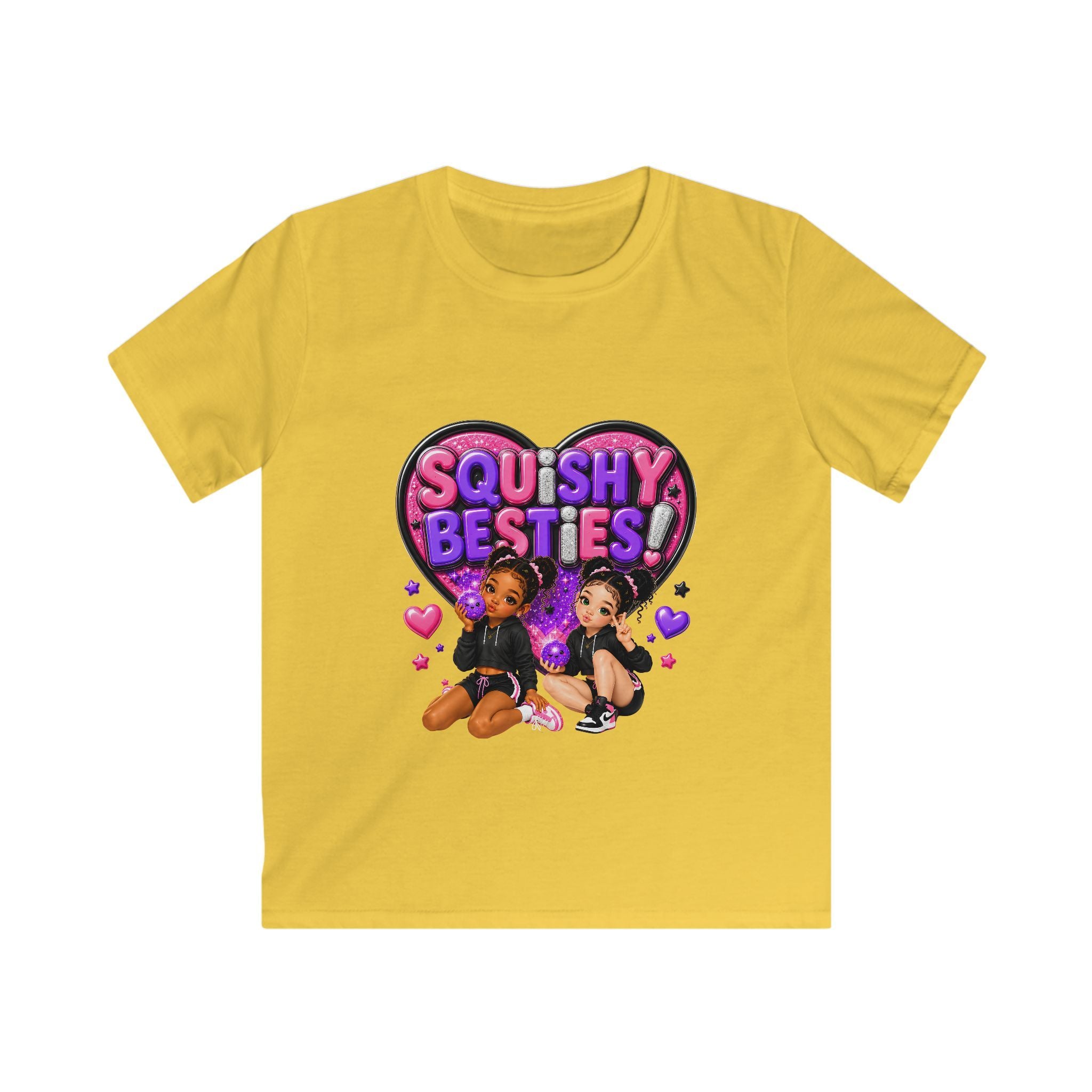 Kids Tee — "Squishy Besties" Heart Graphic Tee for Girls