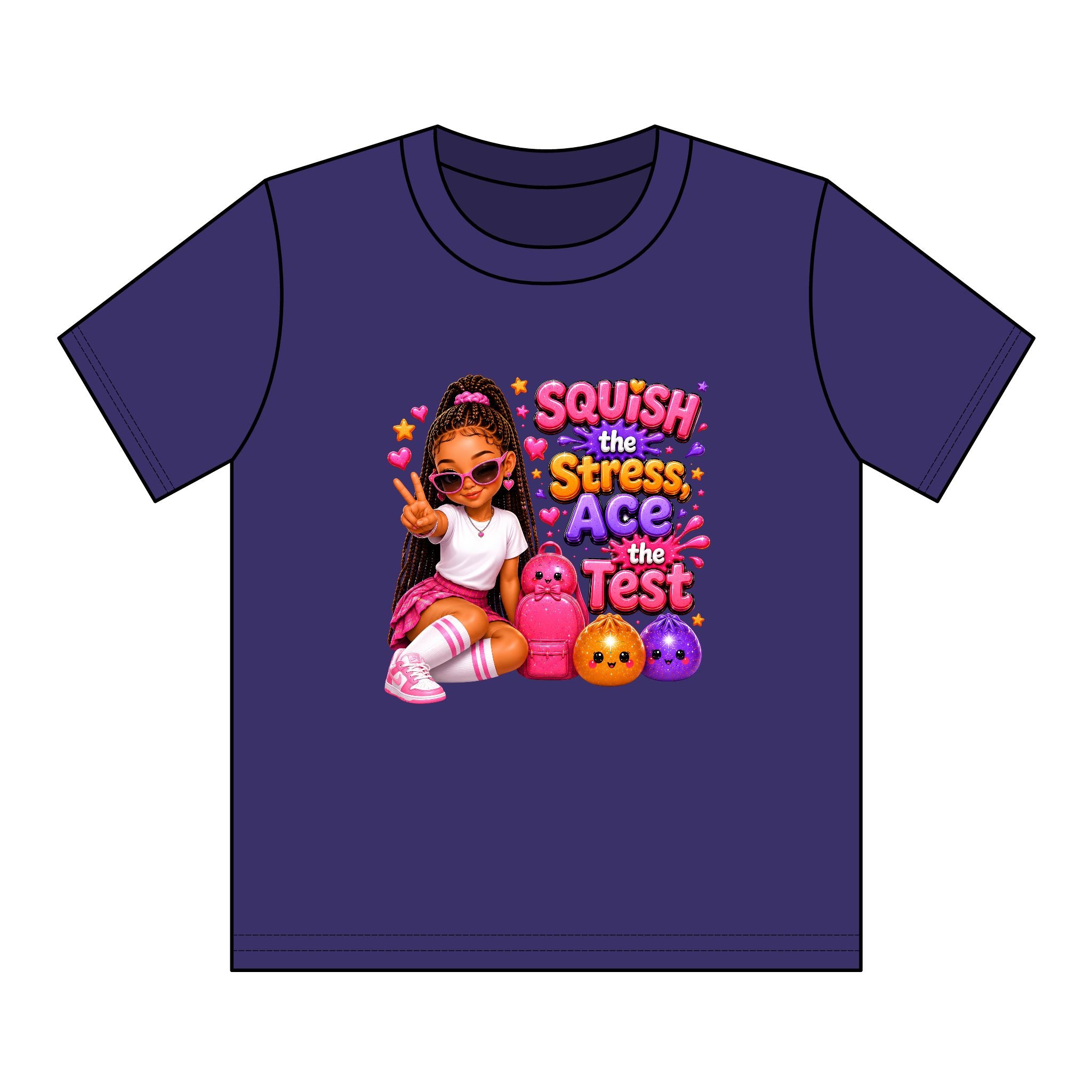 Girls' Squishy Graphic Tee - "SQUiSH the Stress,  Ace the Test!" Youth T-Shirt