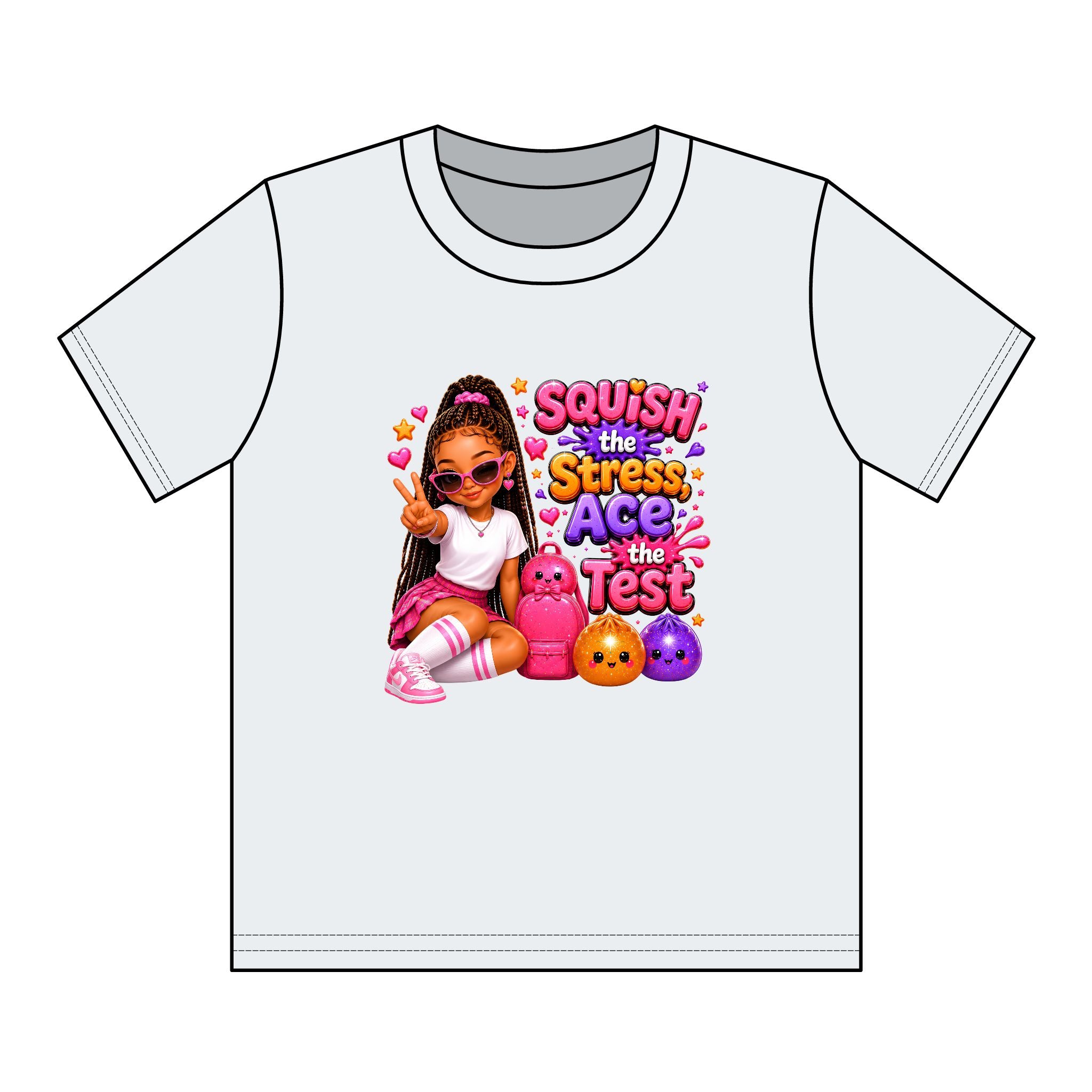 Girls' Squishy Graphic Tee - "SQUiSH the Stress,  Ace the Test!" Youth T-Shirt