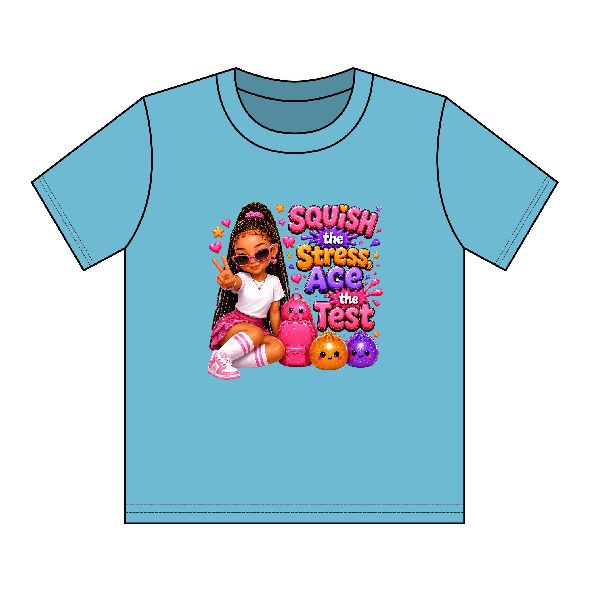 Girls' Squishy Graphic Tee - "SQUiSH the Stress,  Ace the Test!" Youth T-Shirt