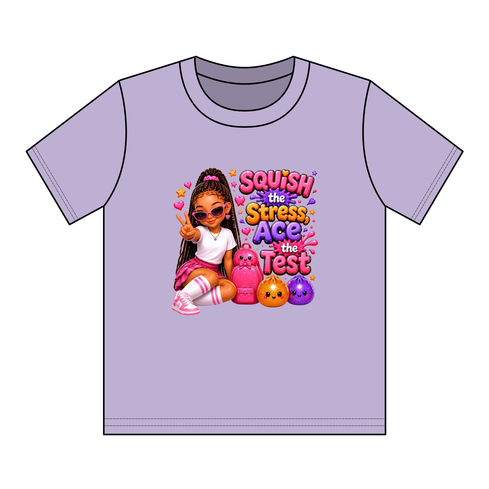 Girls' Squishy Graphic Tee - "SQUiSH the Stress,  Ace the Test!" Youth T-Shirt