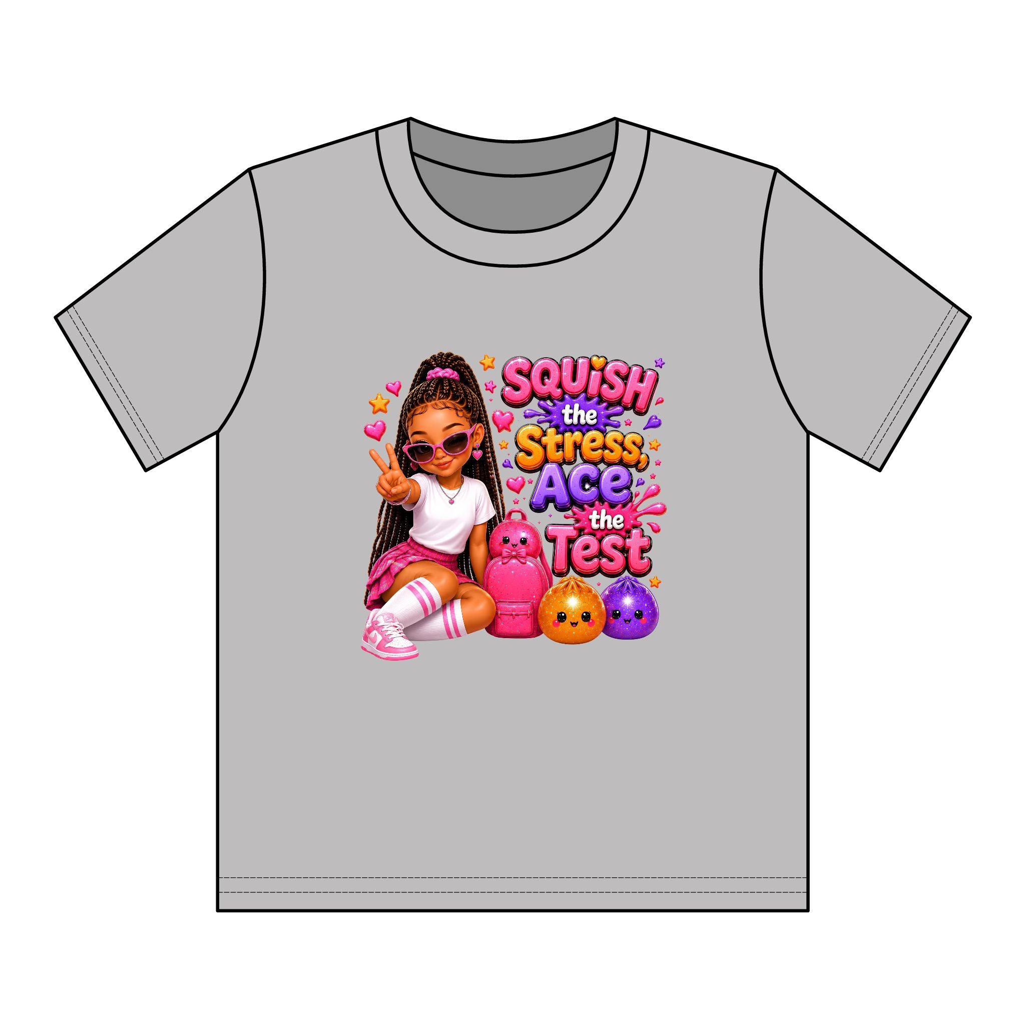 Girls' Squishy Graphic Tee - "SQUiSH the Stress,  Ace the Test!" Youth T-Shirt