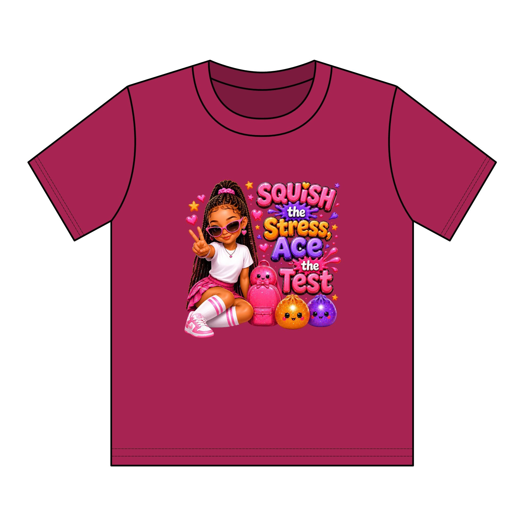 Girls' Squishy Graphic Tee - "SQUiSH the Stress,  Ace the Test!" Youth T-Shirt