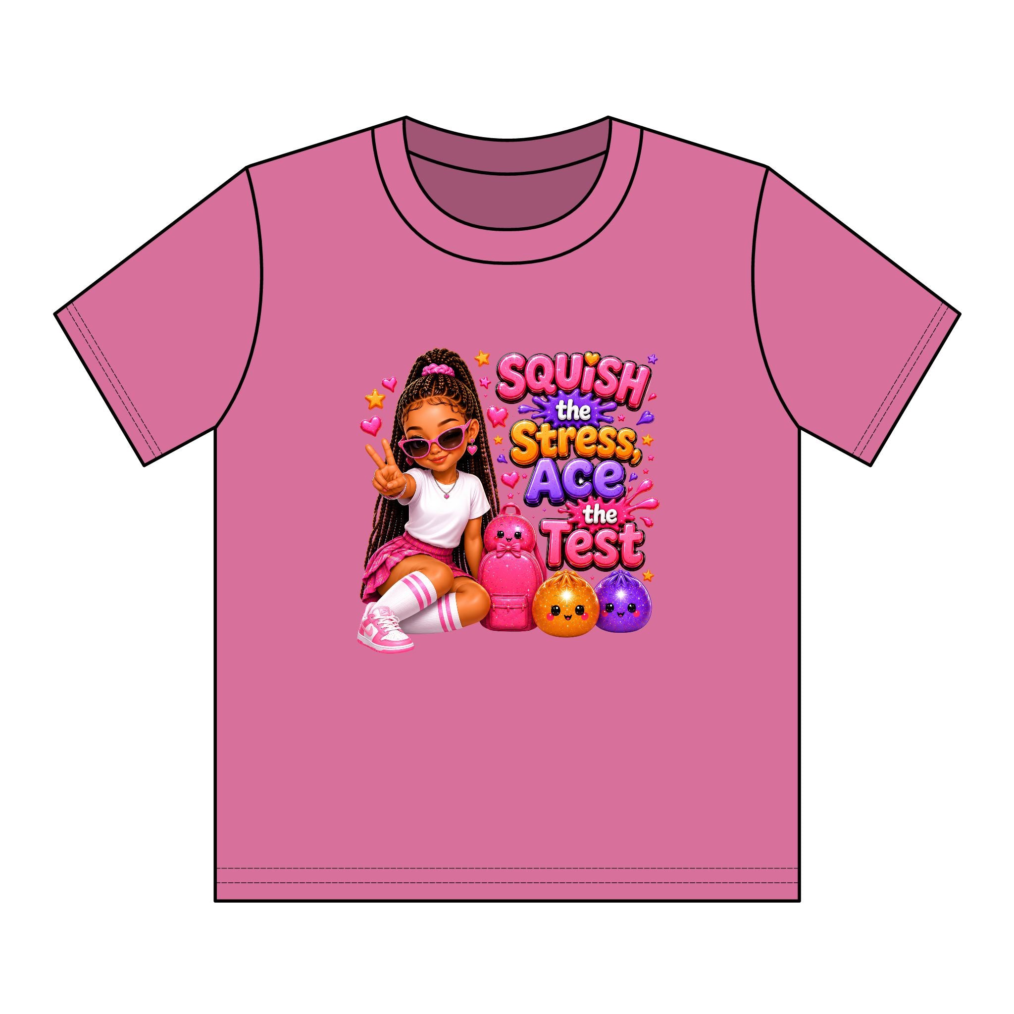 Girls' Squishy Graphic Tee - "SQUiSH the Stress,  Ace the Test!" Youth T-Shirt