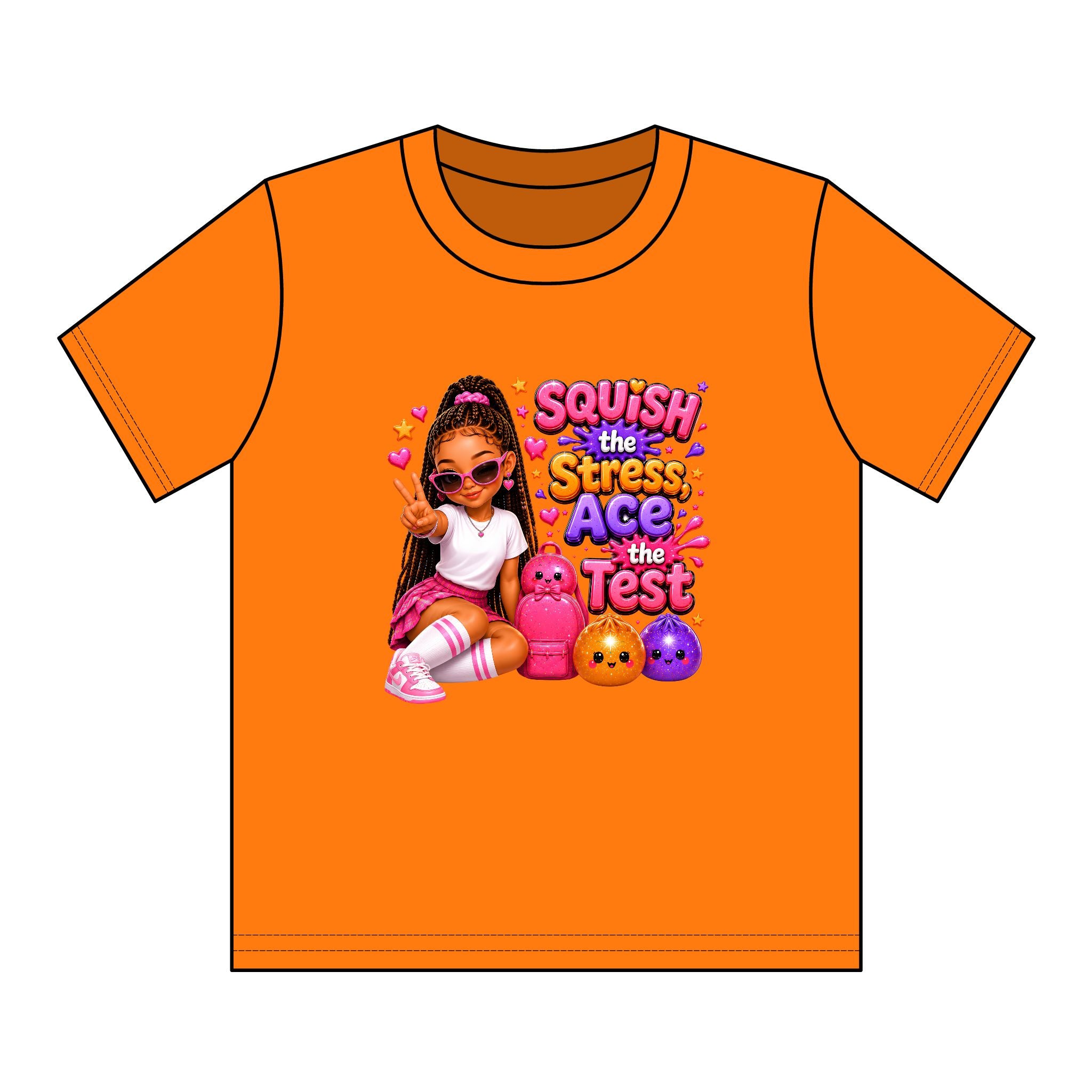 Girls' Squishy Graphic Tee - "SQUiSH the Stress,  Ace the Test!" Youth T-Shirt