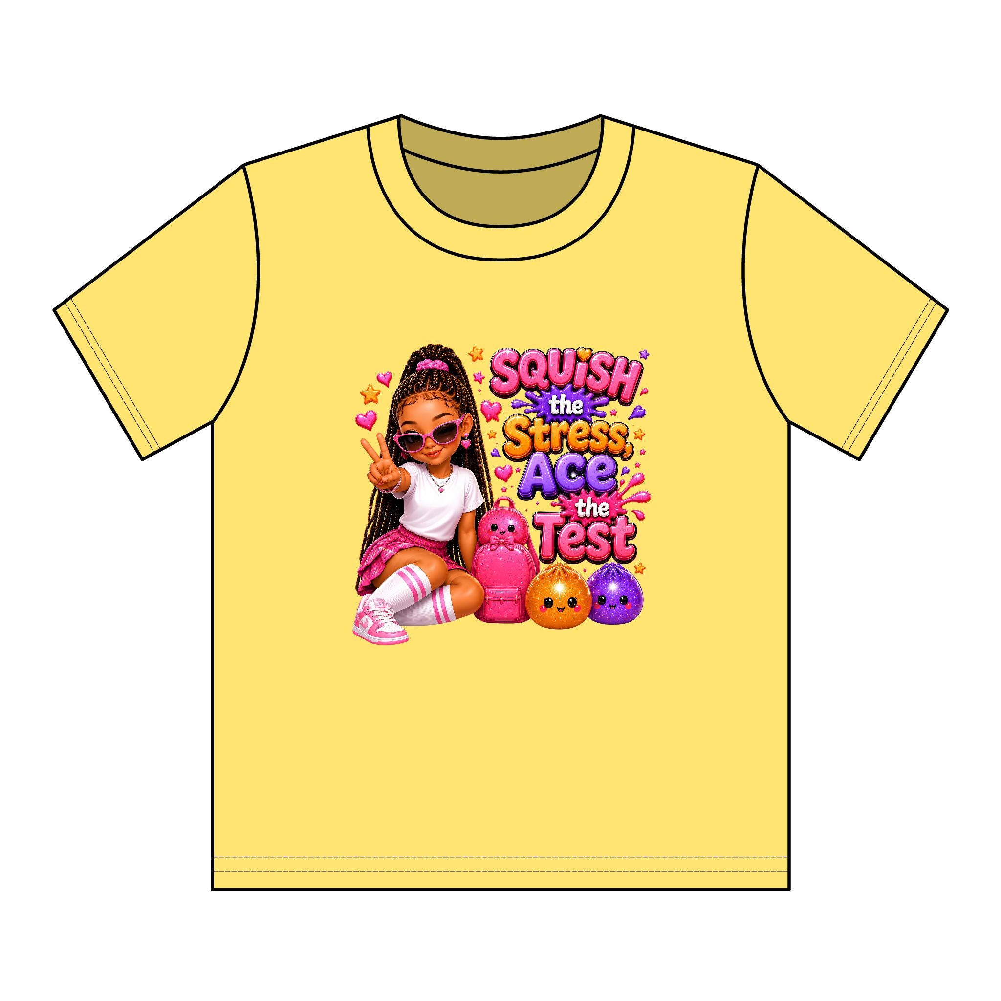 Girls' Squishy Graphic Tee - "SQUiSH the Stress,  Ace the Test!" Youth T-Shirt