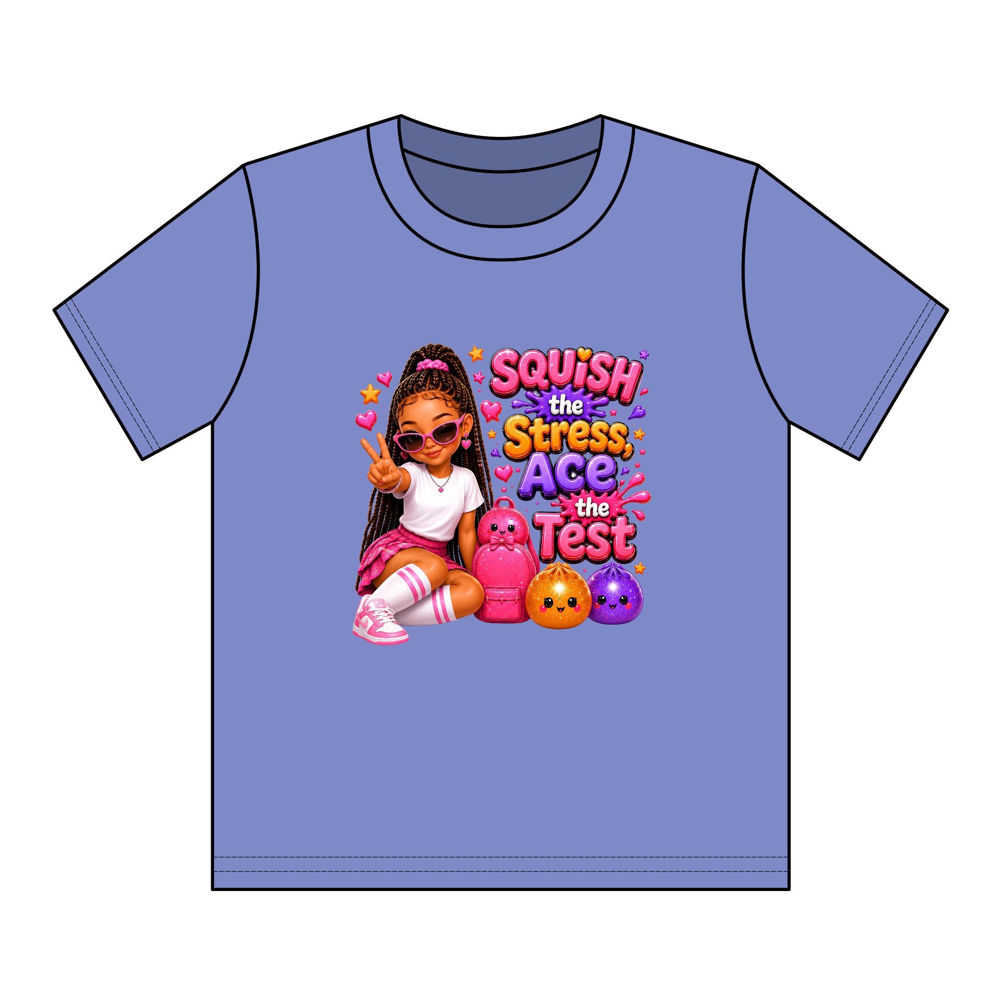 Girls' Squishy Graphic Tee - "SQUiSH the Stress,  Ace the Test!" Youth T-Shirt