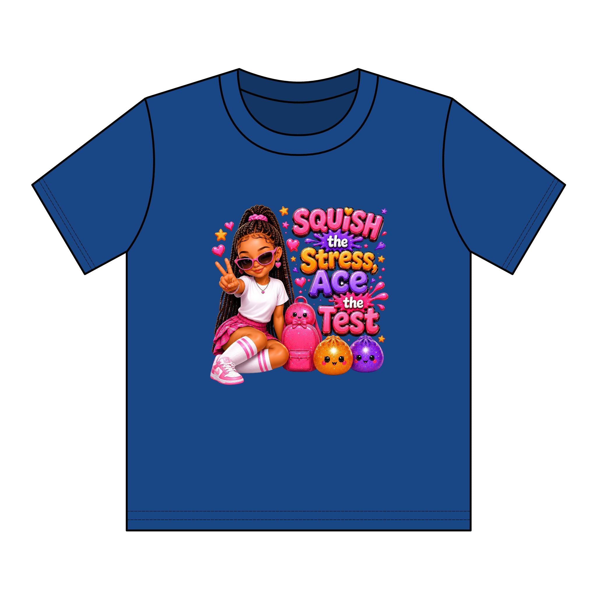 Girls' Squishy Graphic Tee - "SQUiSH the Stress,  Ace the Test!" Youth T-Shirt