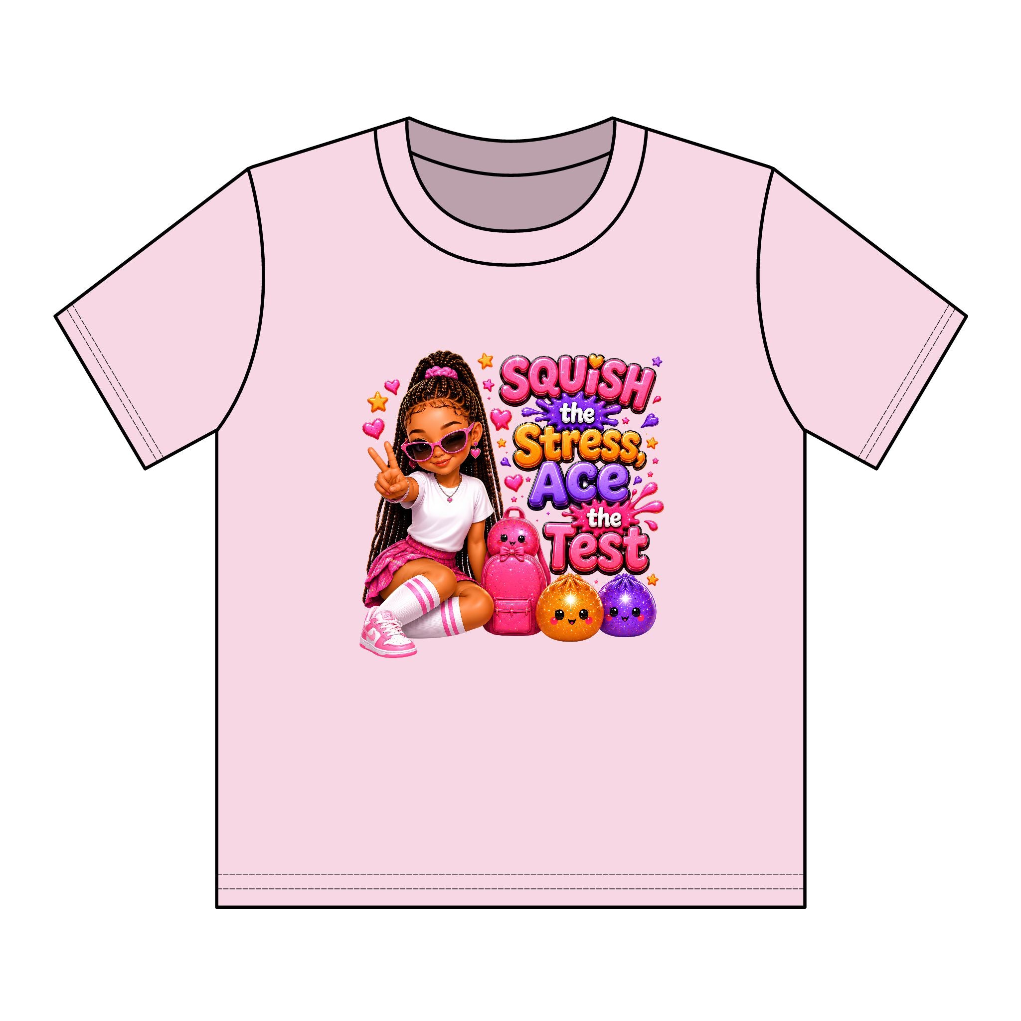 Girls' Squishy Graphic Tee - "SQUiSH the Stress,  Ace the Test!" Youth T-Shirt