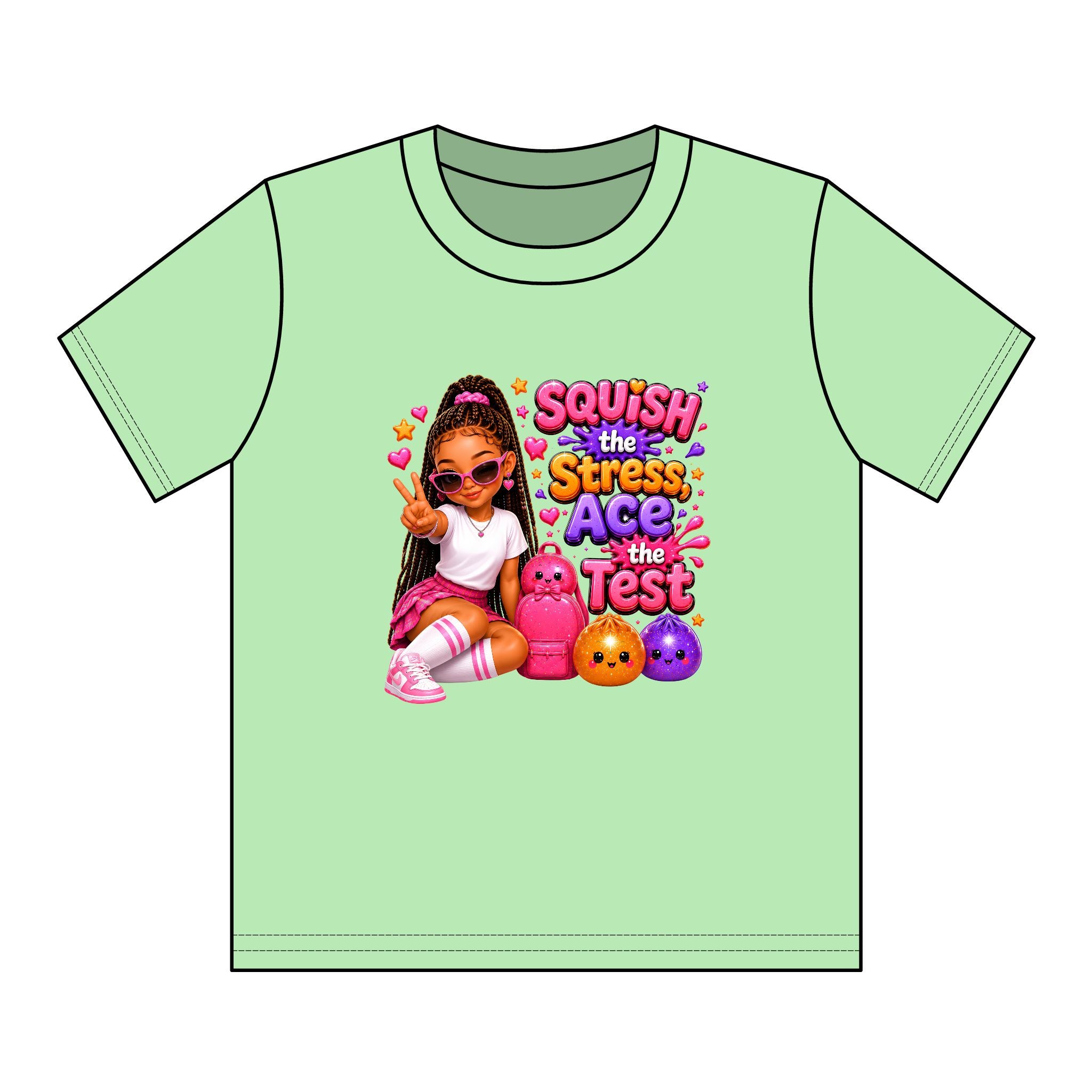 Girls' Squishy Graphic Tee - "SQUiSH the Stress,  Ace the Test!" Youth T-Shirt