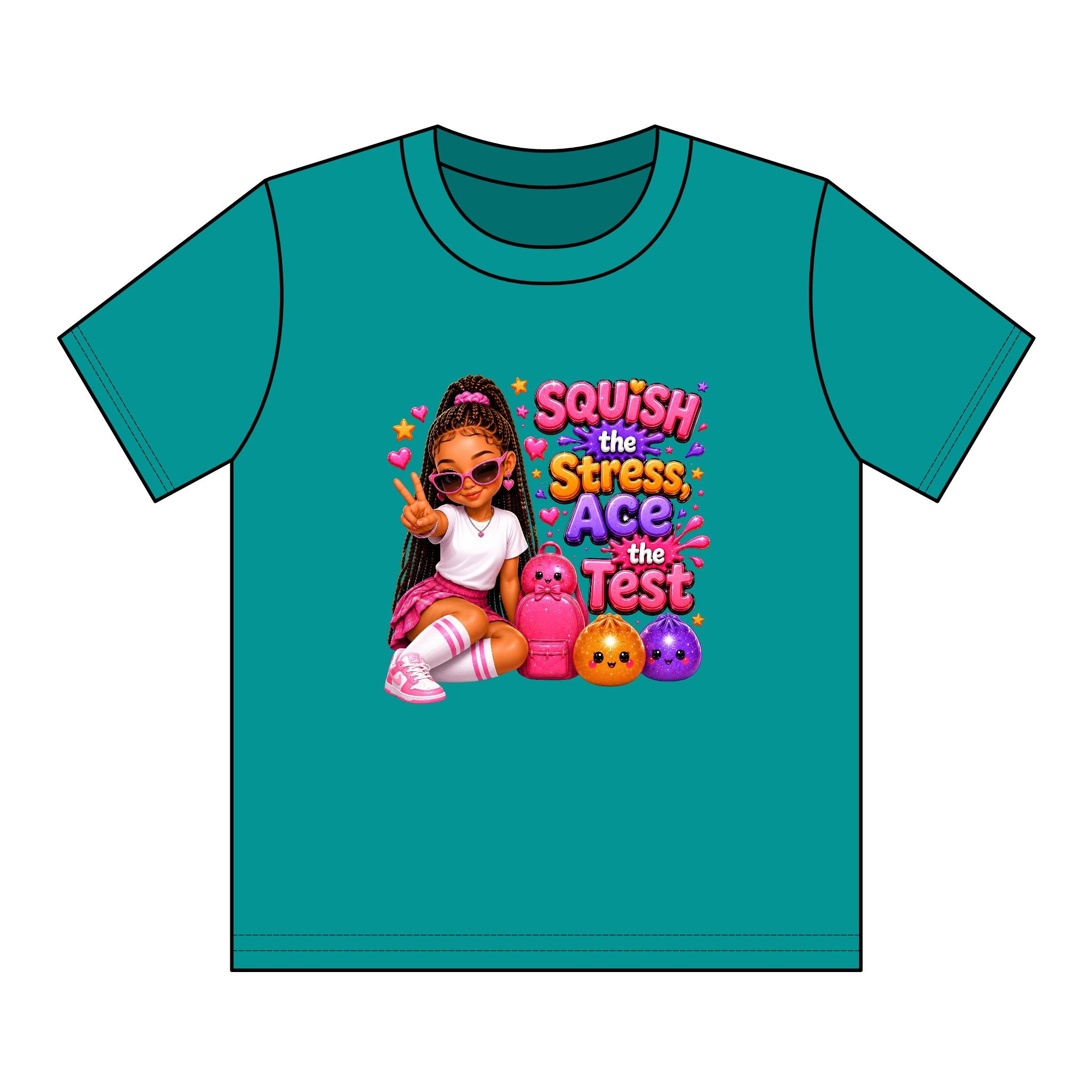 Girls' Squishy Graphic Tee - "SQUiSH the Stress,  Ace the Test!" Youth T-Shirt