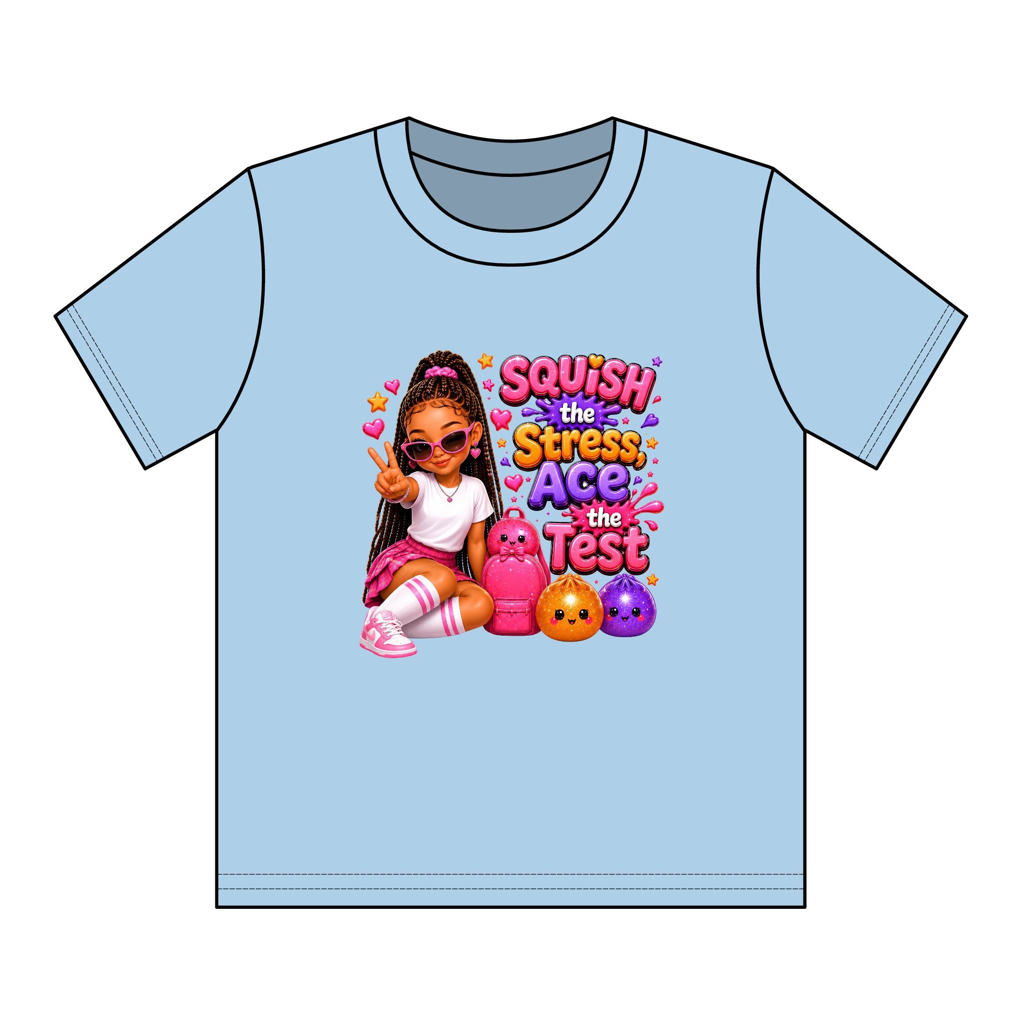 Girls' Squishy Graphic Tee - "SQUiSH the Stress,  Ace the Test!" Youth T-Shirt
