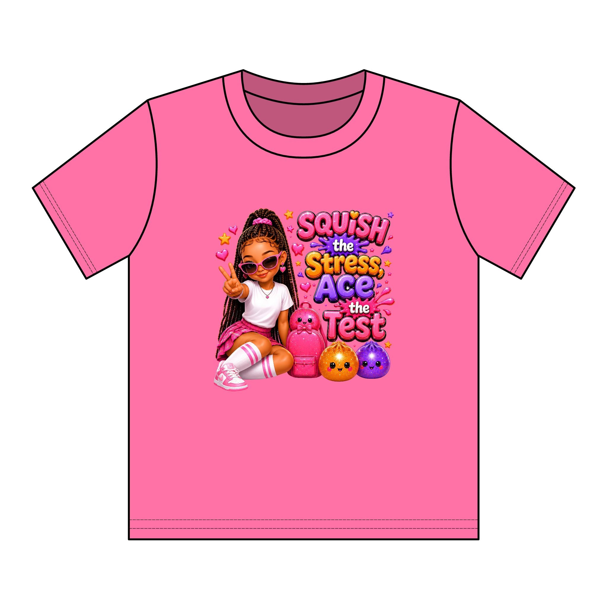 Girls' Squishy Graphic Tee - "SQUiSH the Stress,  Ace the Test!" Youth T-Shirt